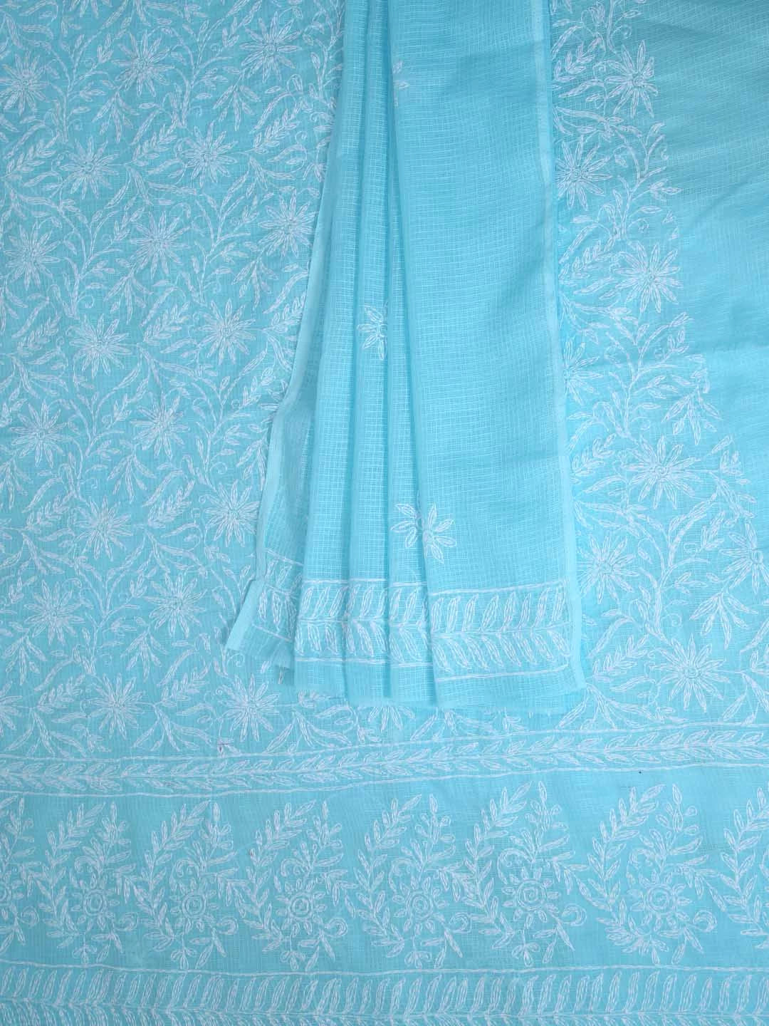 Ada Hand Embroidered Sky Blue Kota Lucknowi Chikankari Unstitched Kurta Dupatta Set 01A357791