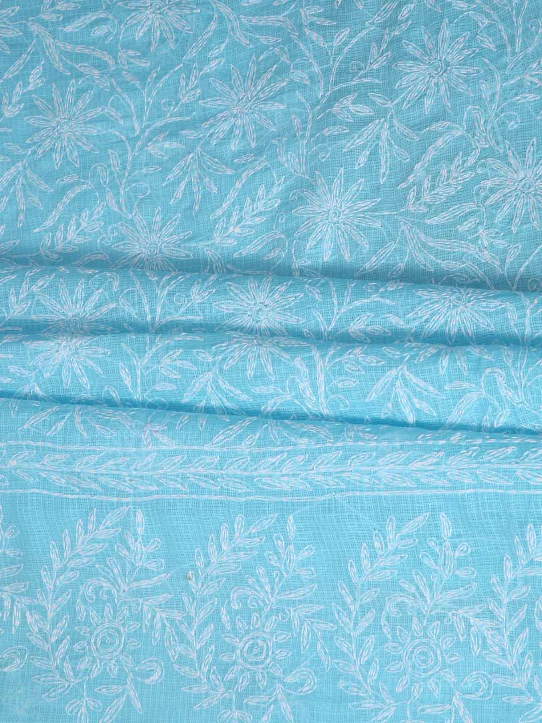 Ada Hand Embroidered Sky Blue Kota Lucknowi Chikankari Unstitched Kurta Dupatta Set 01A357791