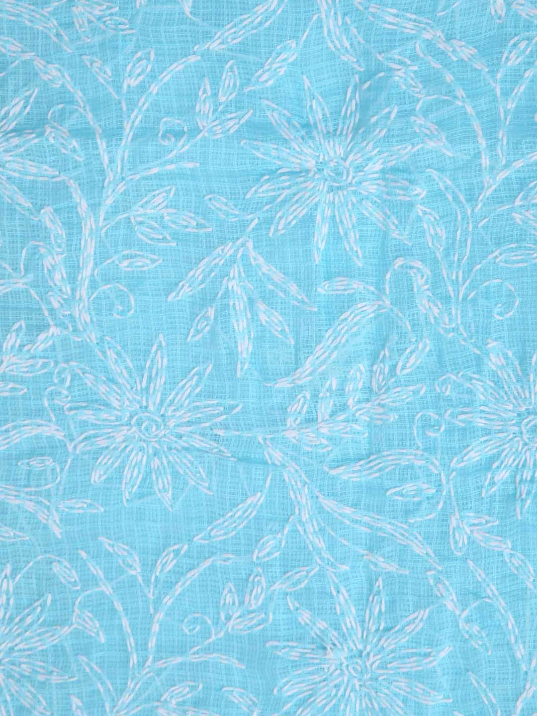Ada Hand Embroidered Sky Blue Kota Lucknowi Chikankari Unstitched Kurta Dupatta Set 01A357791