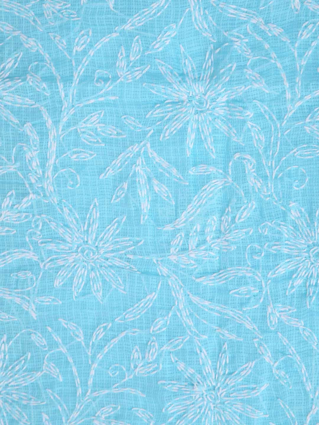 Ada Hand Embroidered Sky Blue Kota Lucknowi Chikankari Unstitched Kurta Dupatta Set 01A357791