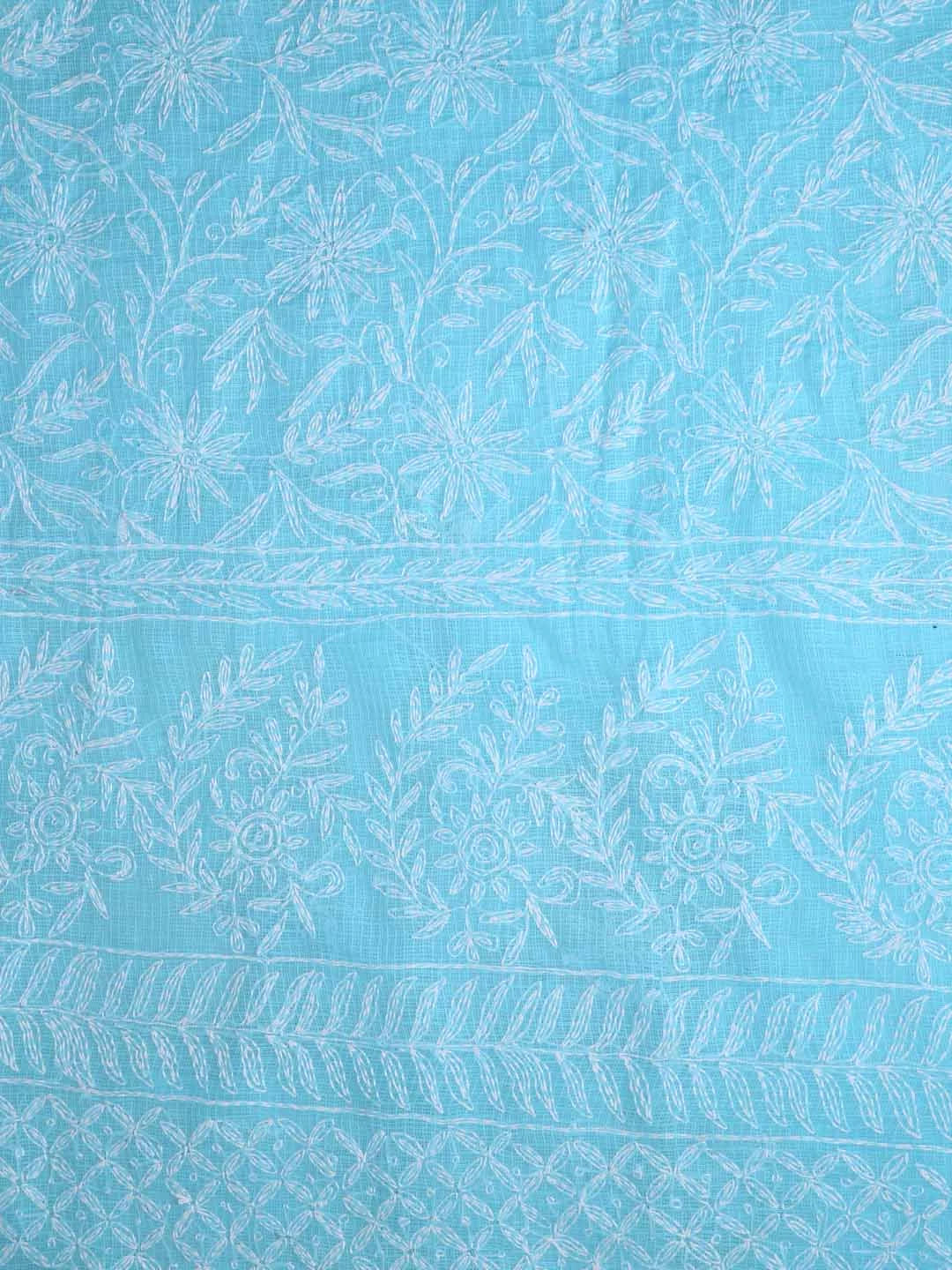 Ada Hand Embroidered Sky Blue Kota Lucknowi Chikankari Unstitched Kurta Dupatta Set 01A357791