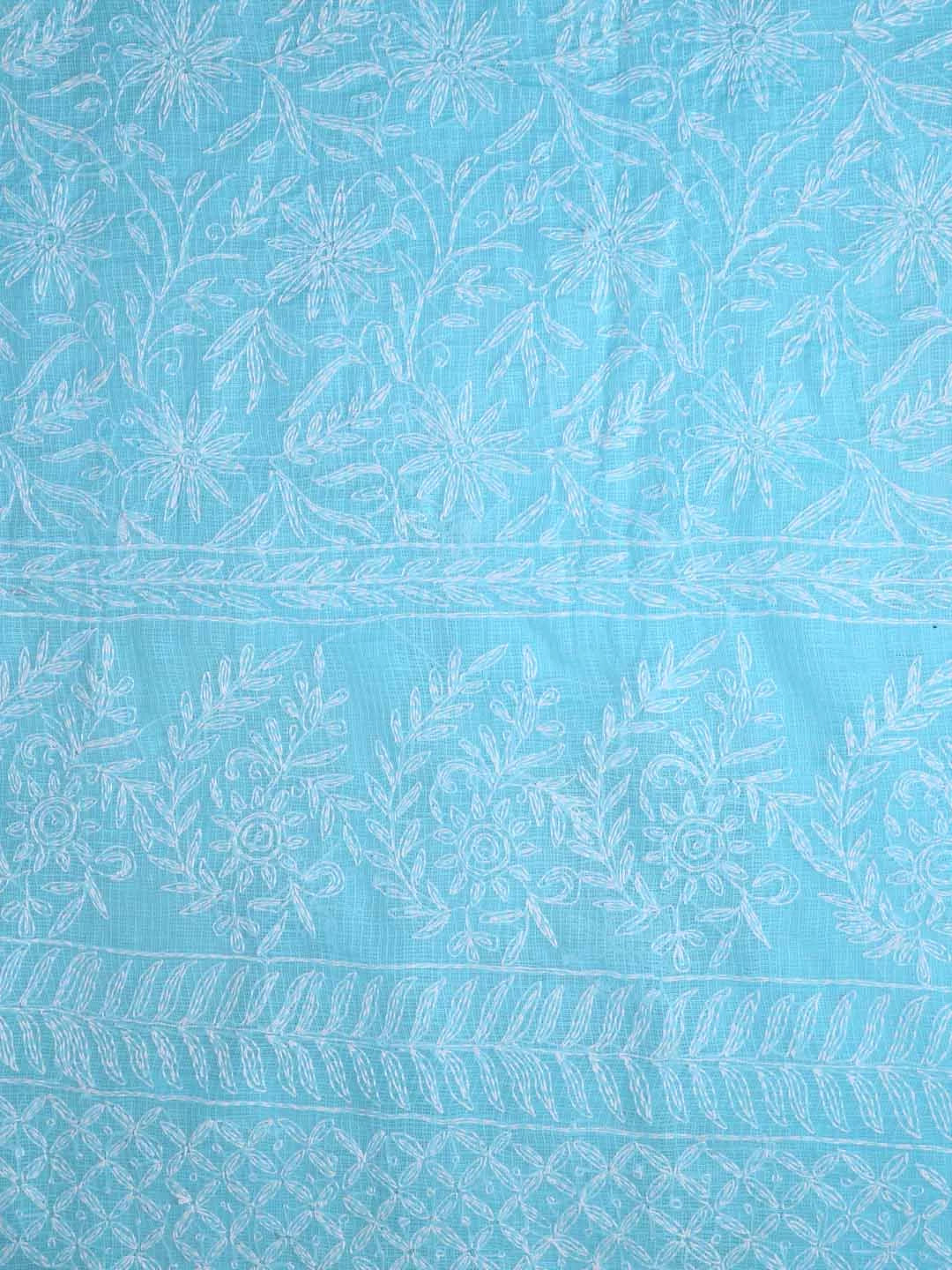 Ada Hand Embroidered Sky Blue Kota Lucknowi Chikankari Unstitched Kurta Dupatta Set 01A357791