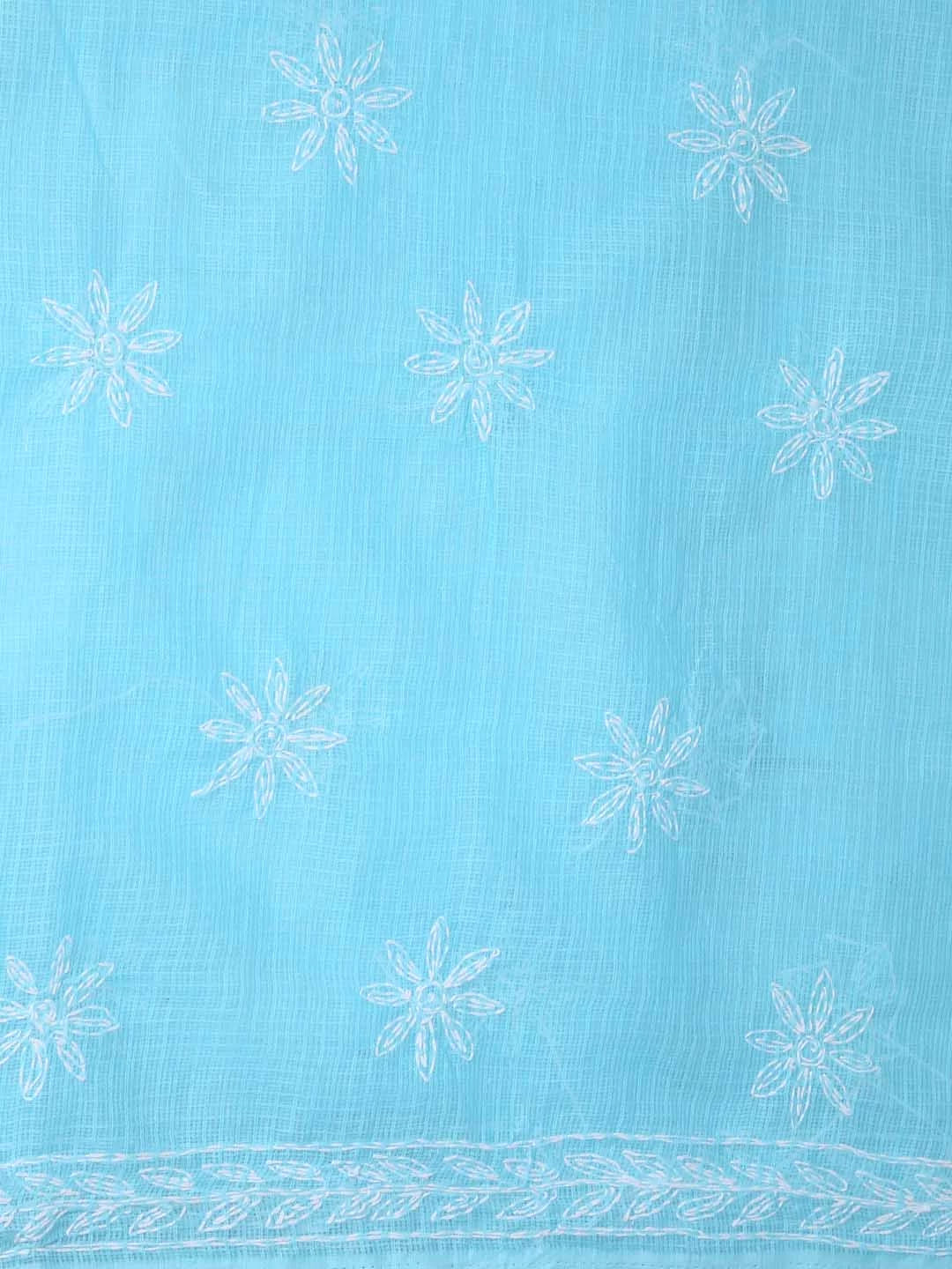 Ada Hand Embroidered Sky Blue Kota Lucknowi Chikankari Unstitched Kurta Dupatta Set 01A357791