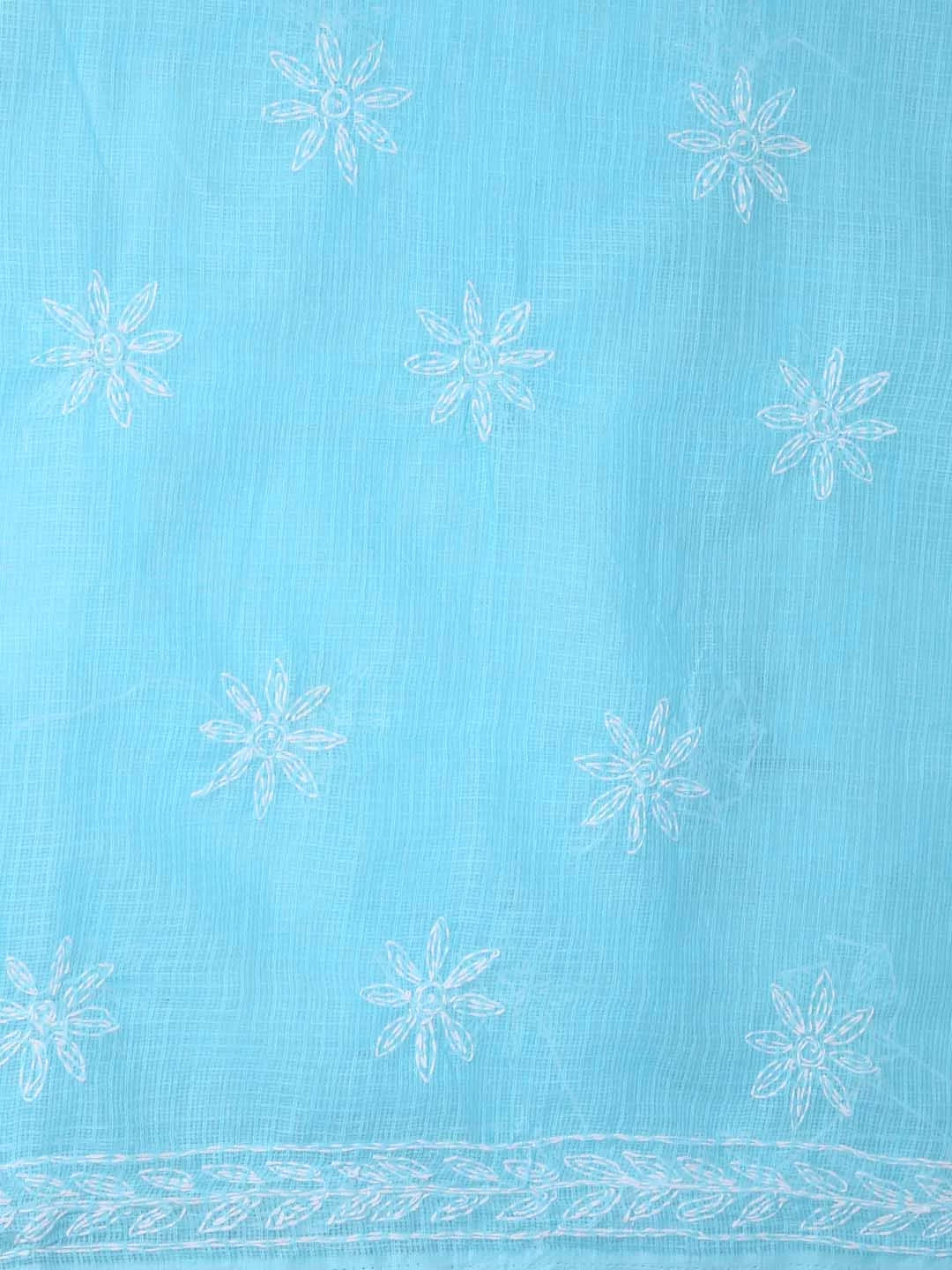 Ada Hand Embroidered Sky Blue Kota Lucknowi Chikankari Unstitched Kurta Dupatta Set 01A357791
