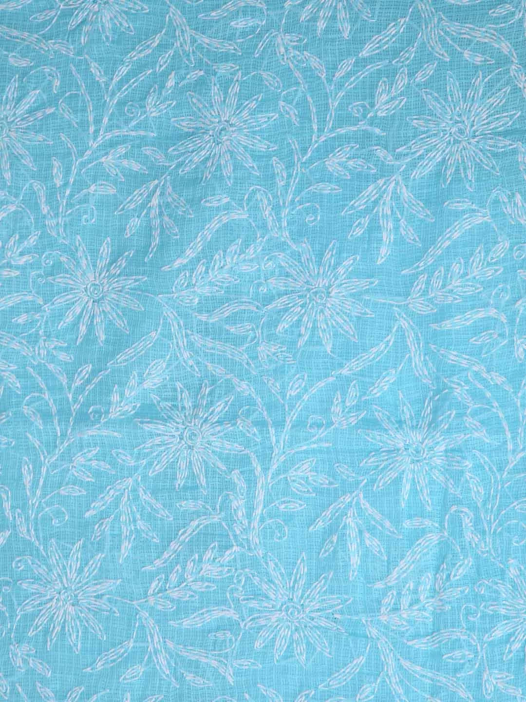 Ada Hand Embroidered Sky Blue Kota Lucknowi Chikankari Unstitched Kurta Dupatta Set 01A357791