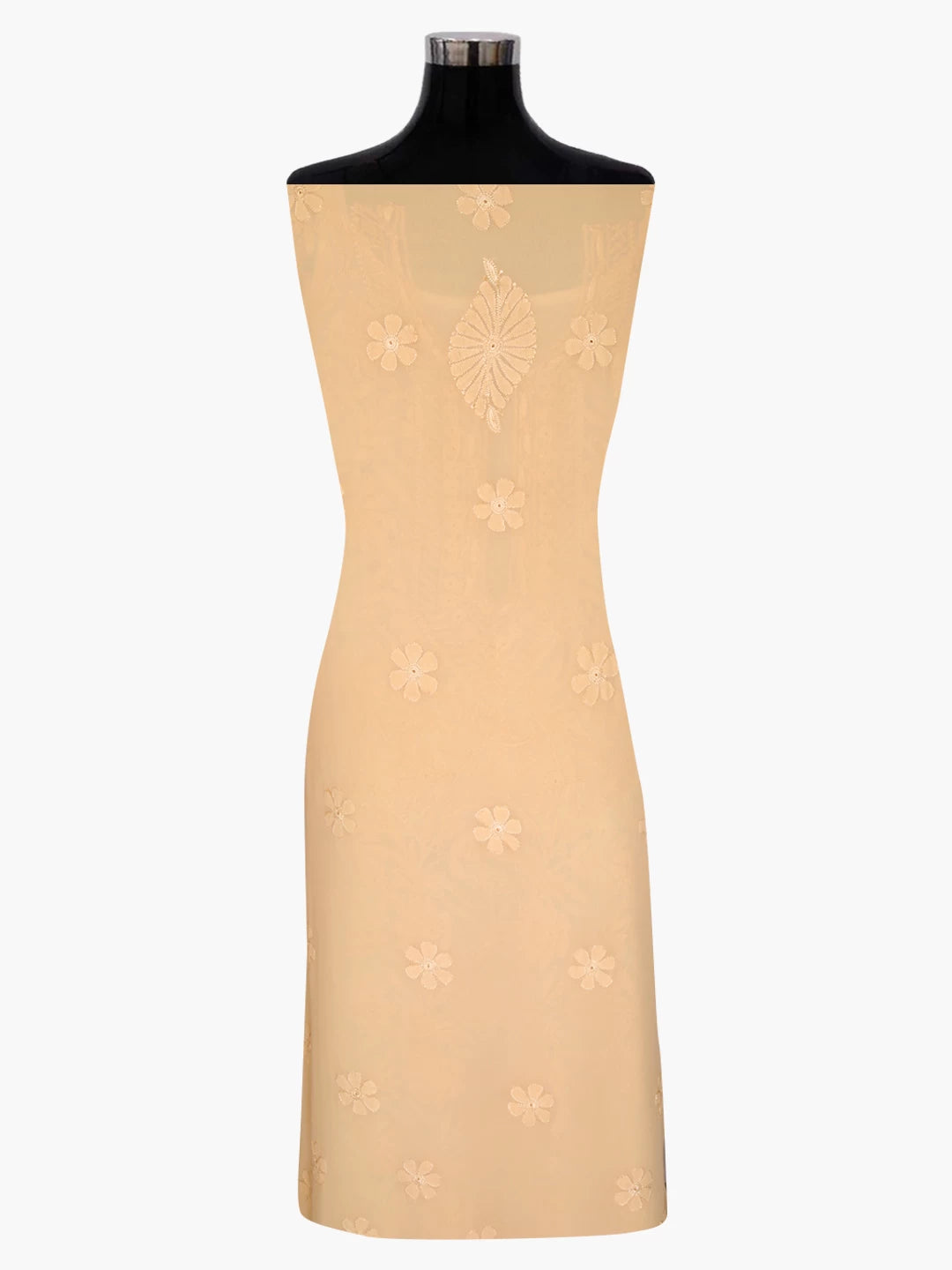Ada Hand Embroidered Apricot Peach Georgette Lucknowi Chikankari Unstitched Kurta Dupatta Set 01A354564
