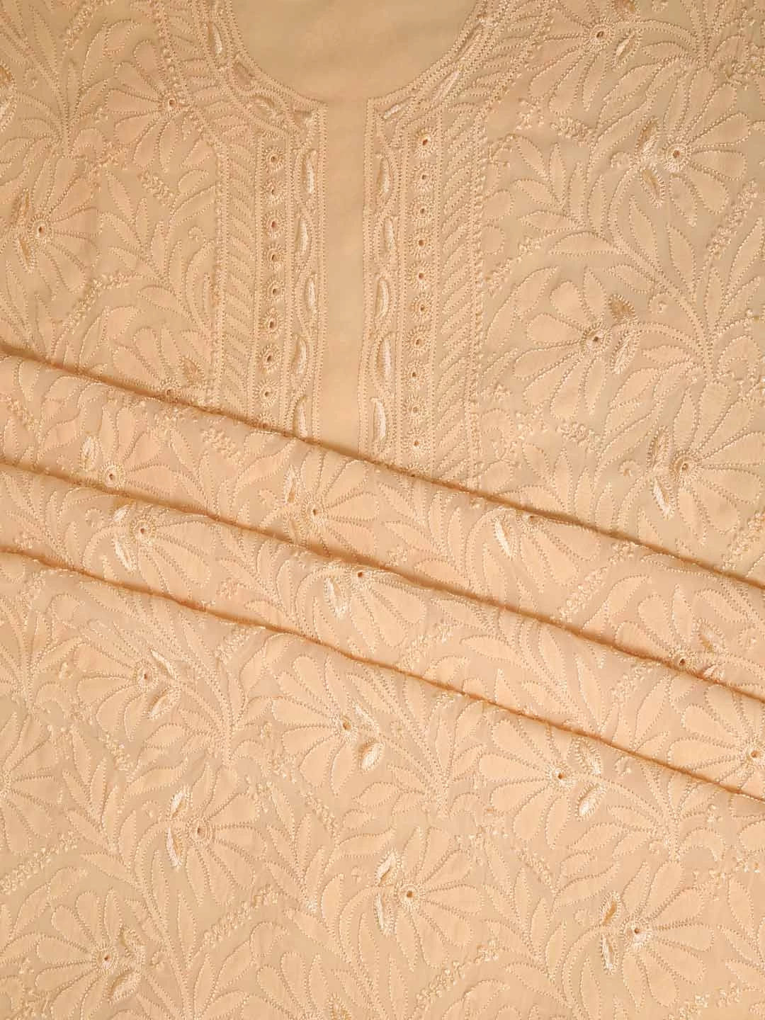 Ada Hand Embroidered Apricot Peach Georgette Lucknowi Chikankari Unstitched Kurta Dupatta Set 01A354564