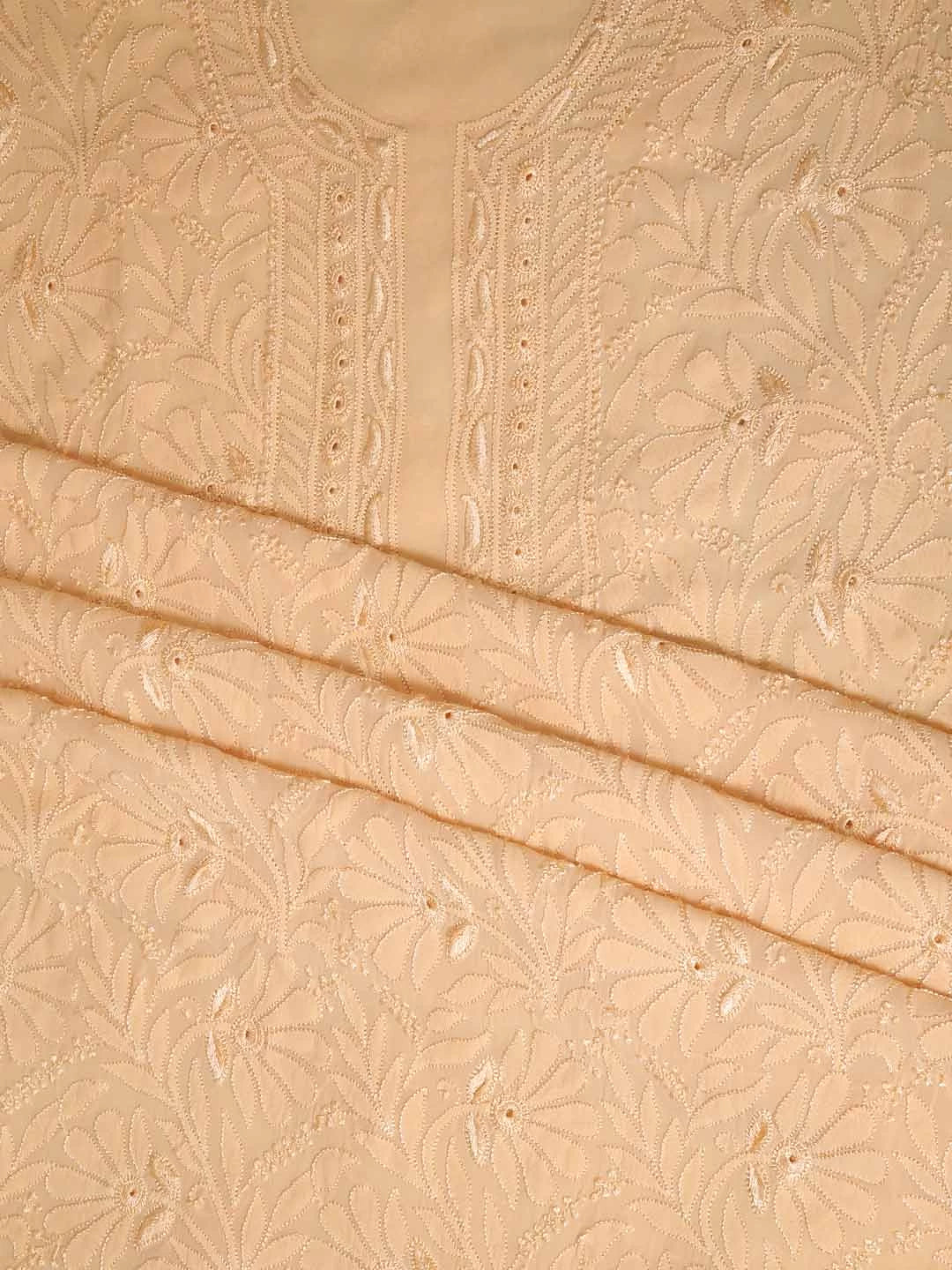 Ada Hand Embroidered Apricot Peach Georgette Lucknowi Chikankari Unstitched Kurta Dupatta Set 01A354564