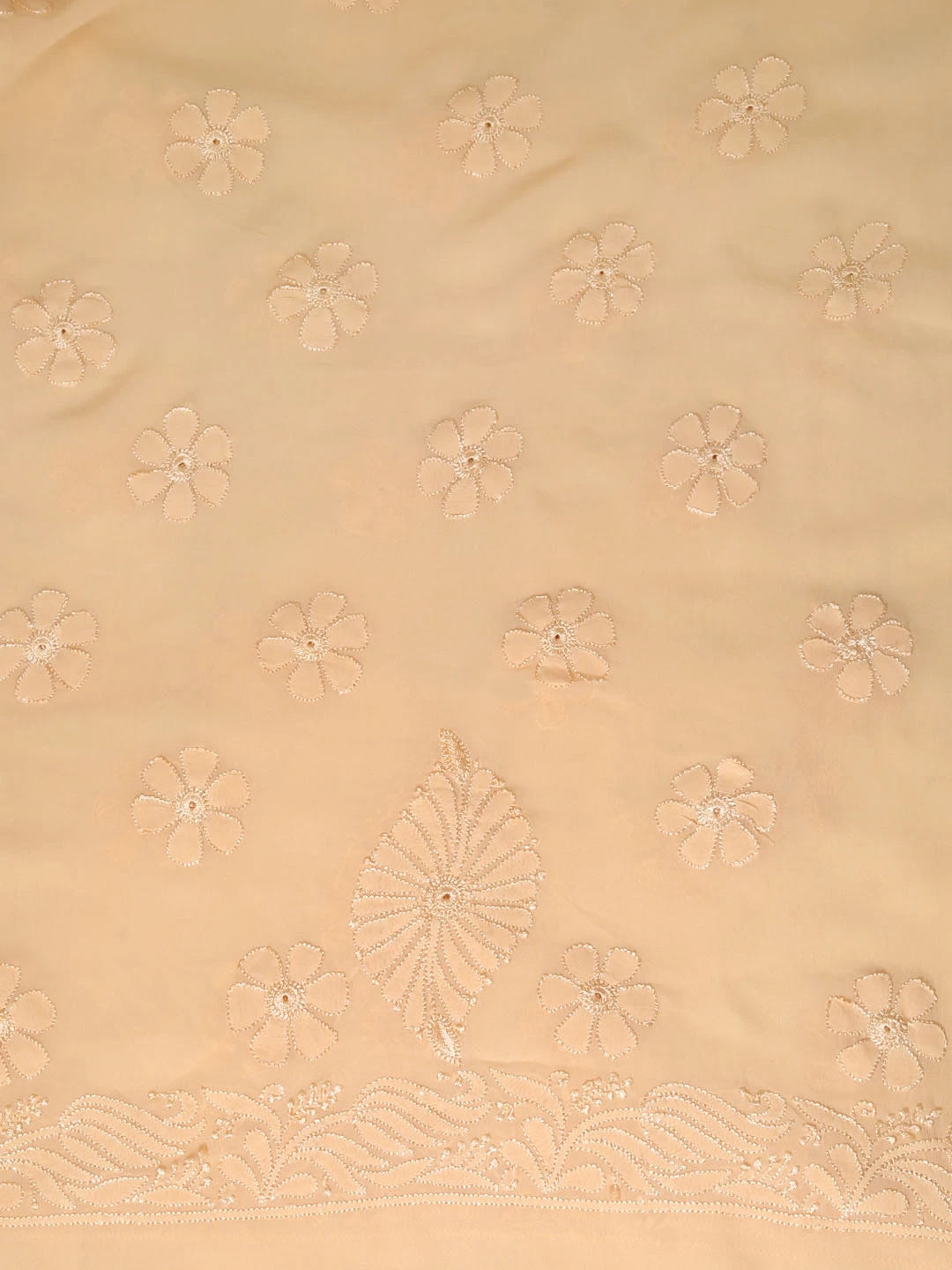 Ada Hand Embroidered Apricot Peach Georgette Lucknowi Chikankari Unstitched Kurta Dupatta Set 01A354564