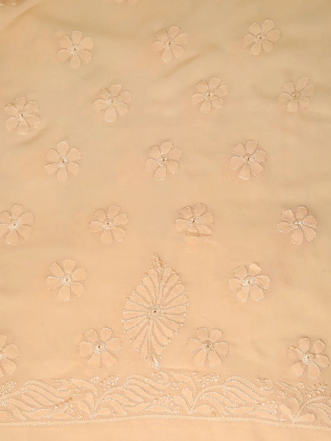 Ada Hand Embroidered Apricot Peach Georgette Lucknowi Chikankari Unstitched Kurta Dupatta Set 01A354564