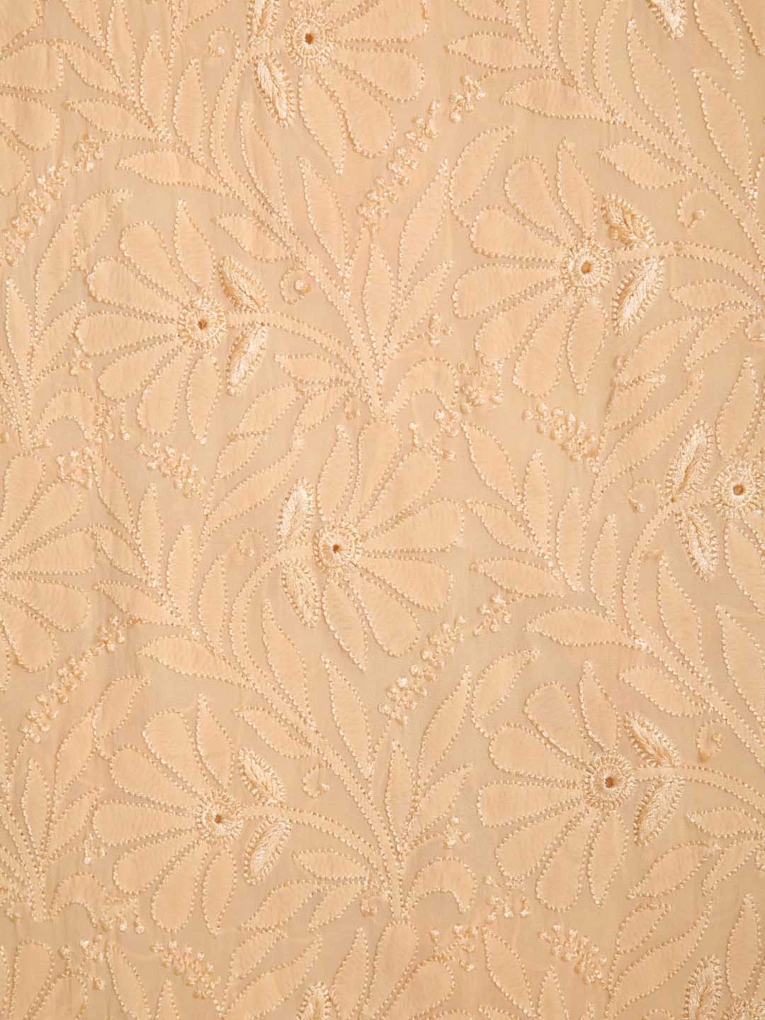 Ada Hand Embroidered Apricot Peach Georgette Lucknowi Chikankari Unstitched Kurta Dupatta Set 01A354564