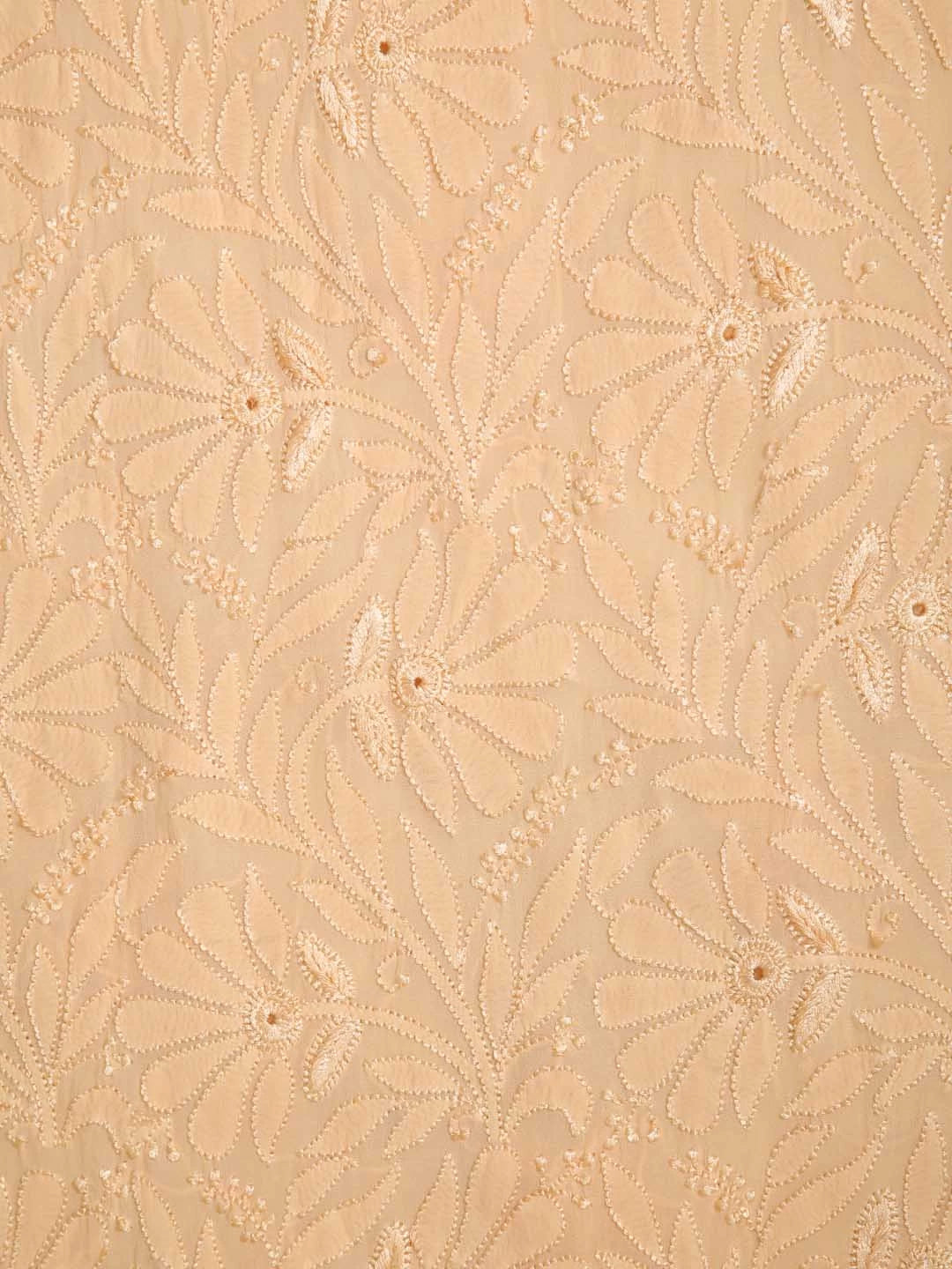 Ada Hand Embroidered Apricot Peach Georgette Lucknowi Chikankari Unstitched Kurta Dupatta Set 01A354564