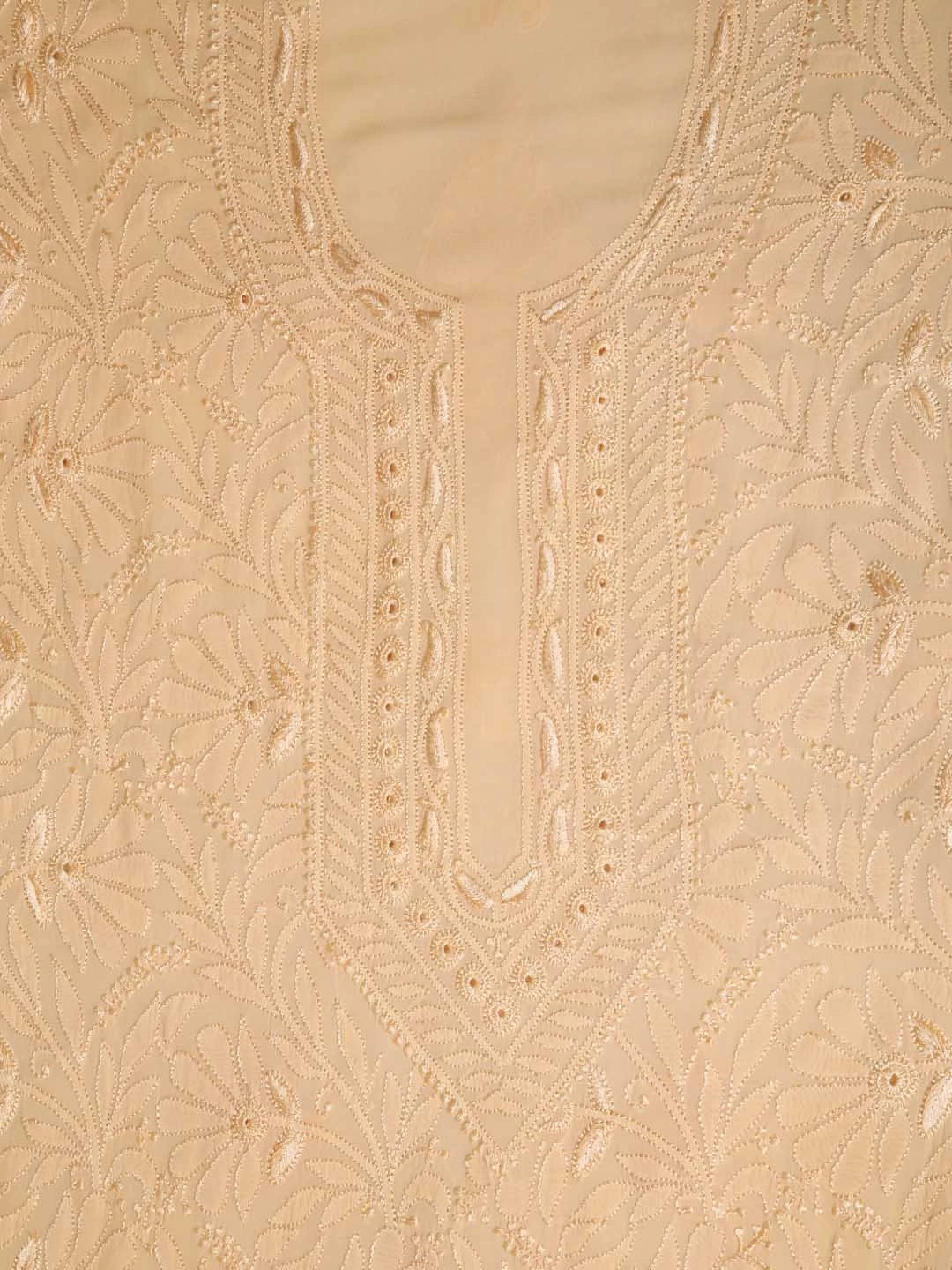 Ada Hand Embroidered Apricot Peach Georgette Lucknowi Chikankari Unstitched Kurta Dupatta Set 01A354564
