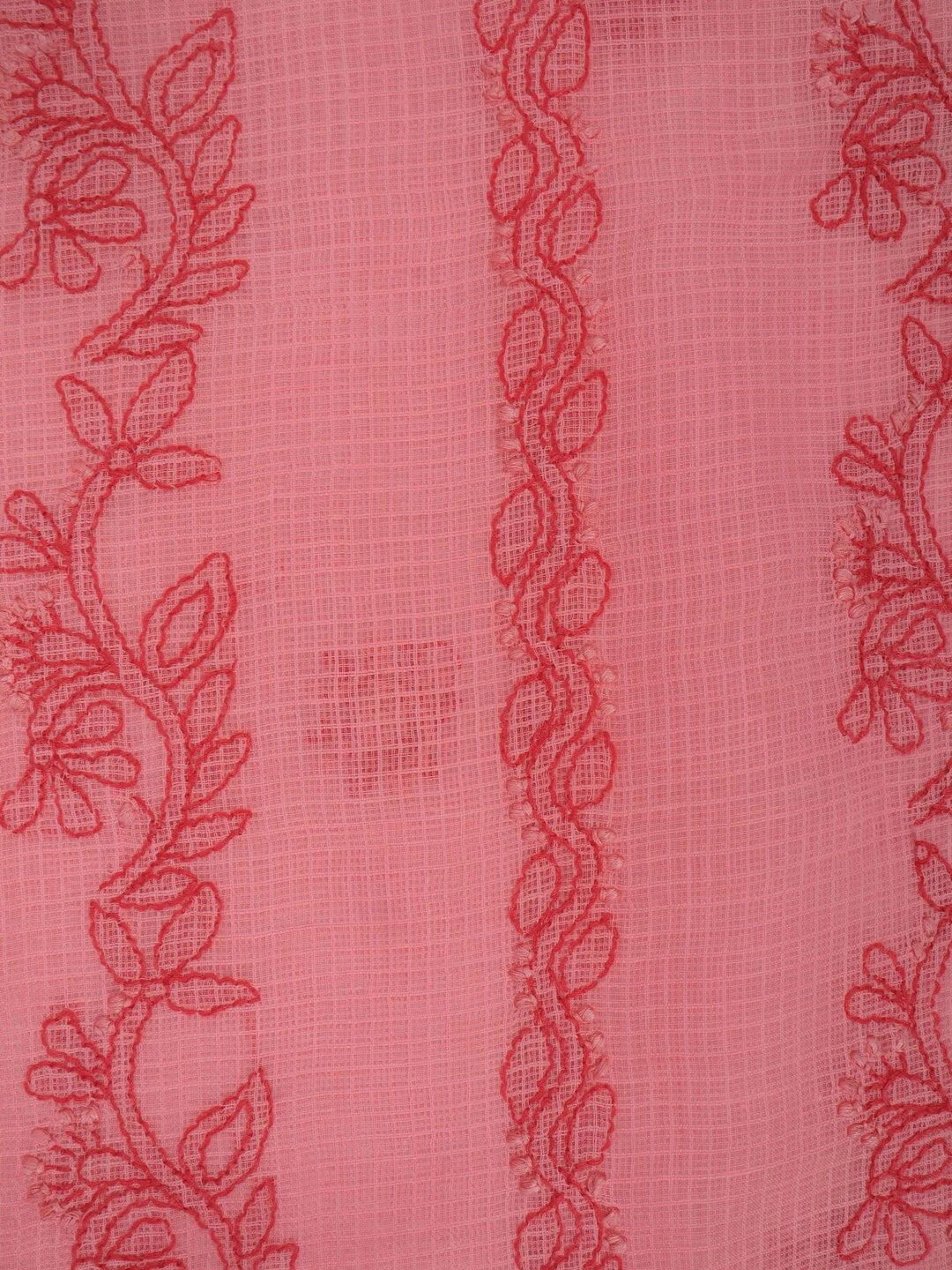 Ada Hand Embroidered Carrot Pink Kota Lucknowi Chikankari Unstitched Kurta Dupatta Set 01A127253