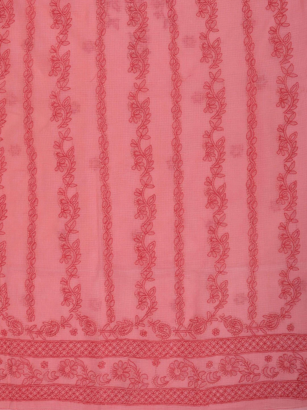 Ada Hand Embroidered Carrot Pink Kota Lucknowi Chikankari Unstitched Kurta Dupatta Set 01A127253