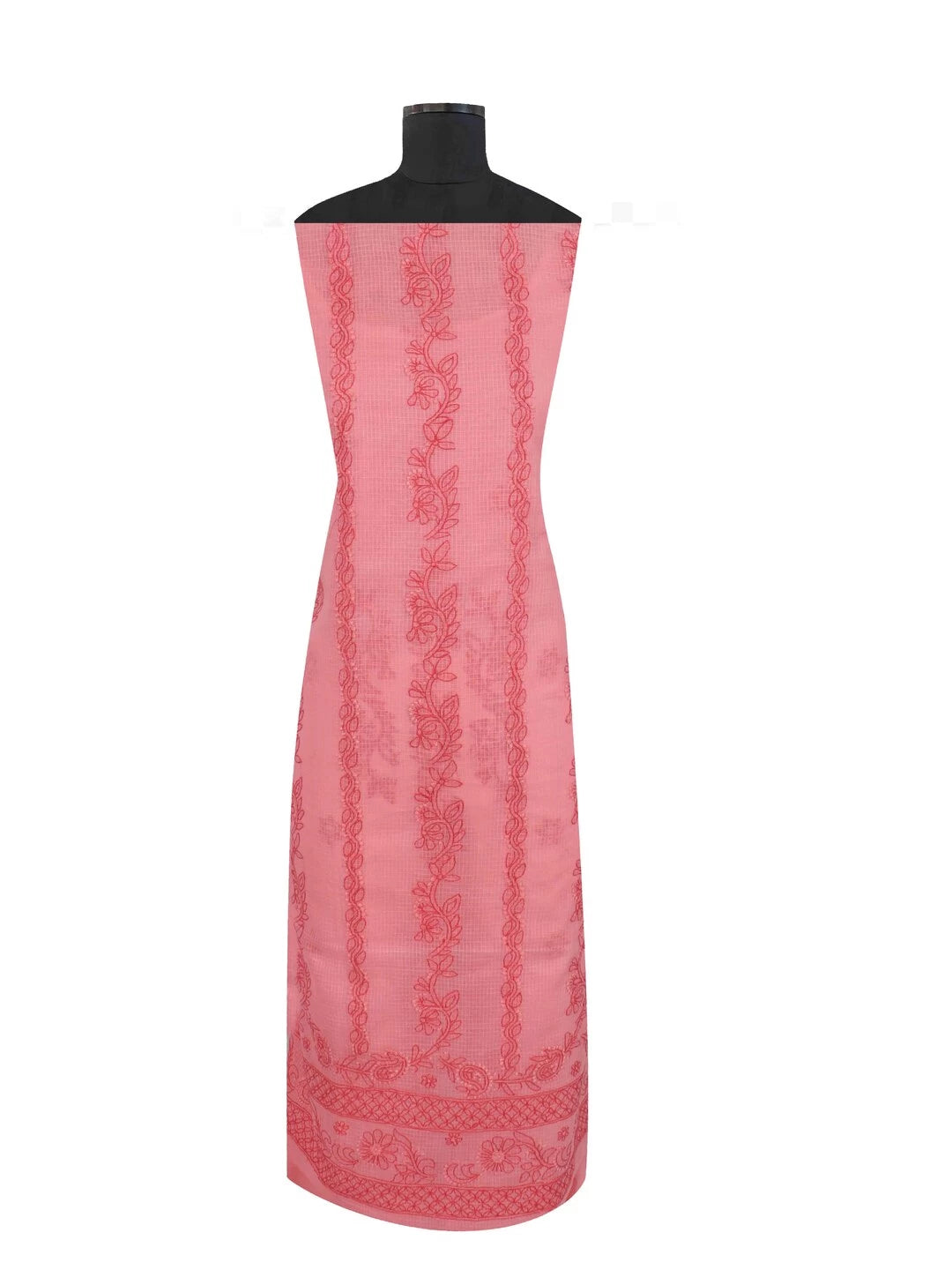 Ada Hand Embroidered Carrot Pink Kota Lucknowi Chikankari Unstitched Kurta Dupatta Set 01A127253