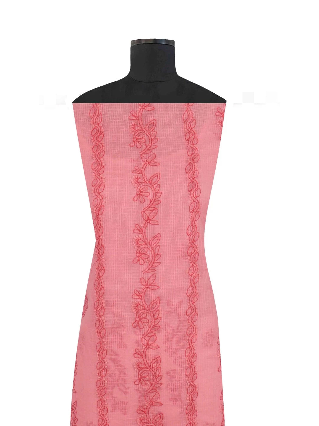 Ada Hand Embroidered Carrot Pink Kota Lucknowi Chikankari Unstitched Kurta Dupatta Set 01A127253