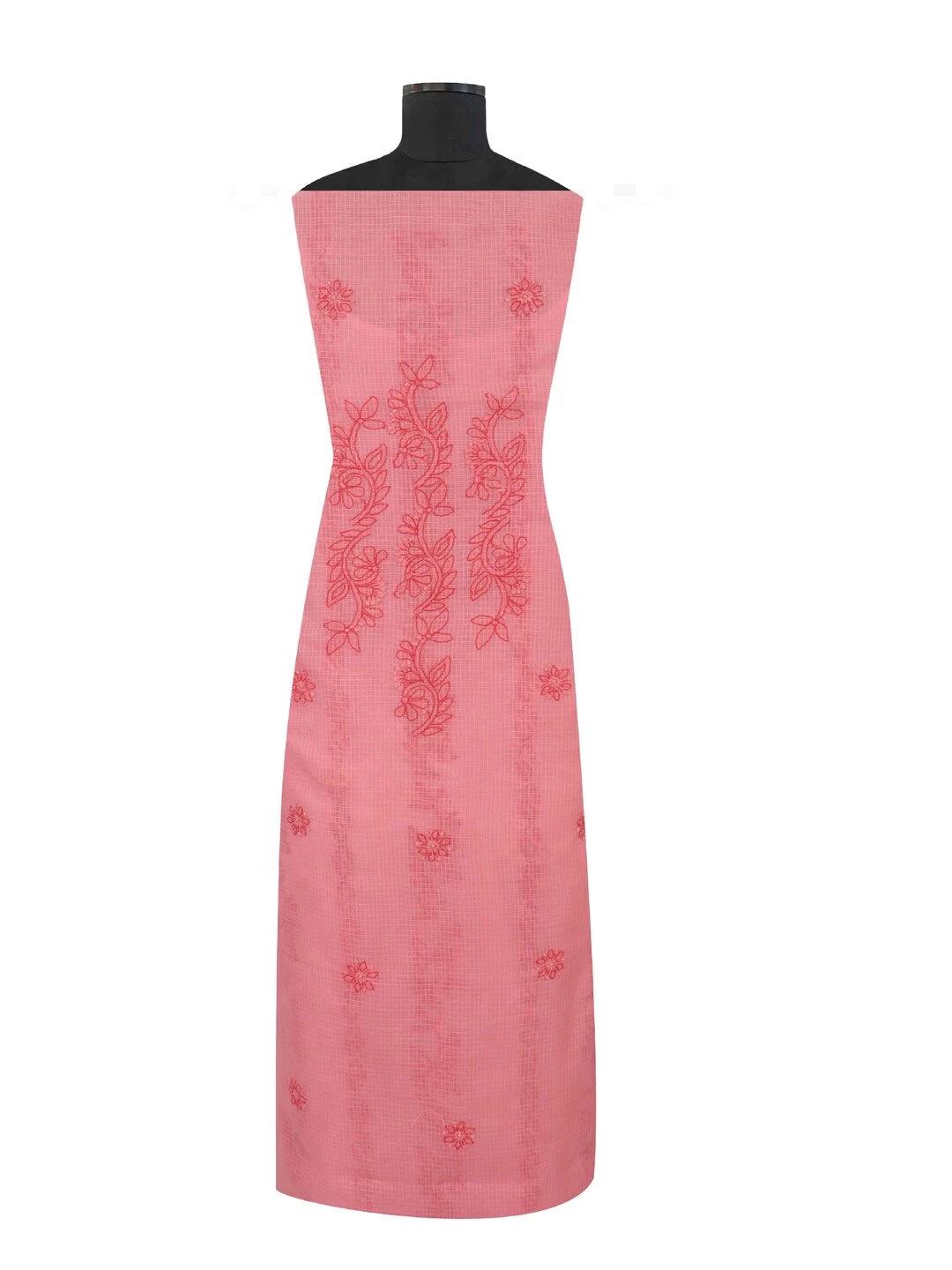 Ada Hand Embroidered Carrot Pink Kota Lucknowi Chikankari Unstitched Kurta Dupatta Set 01A127253