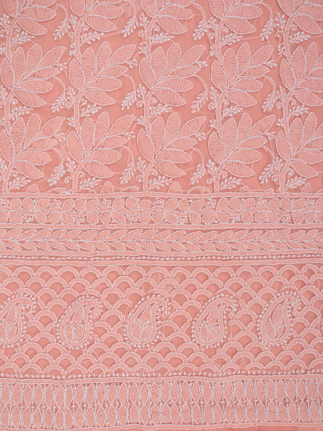 Ada Hand Embroidered Peach Georgette Lucknowi Chikankari Unstitched Kurta Dupatta Set 01A157491