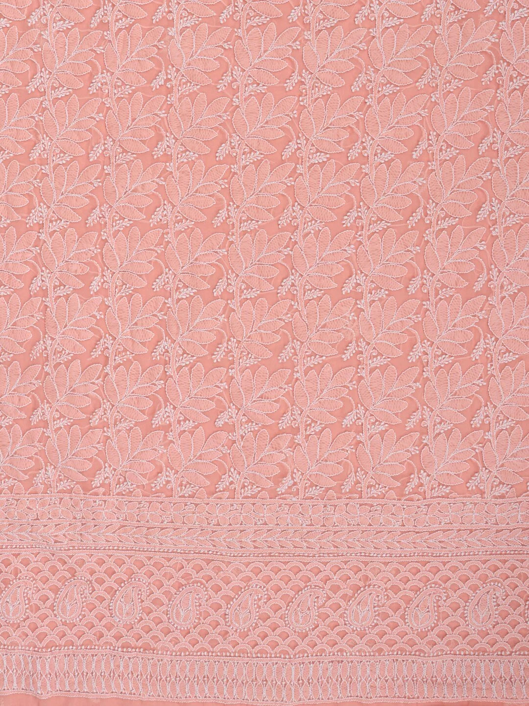 Ada Hand Embroidered Peach Georgette Lucknowi Chikankari Unstitched Kurta Dupatta Set 01A157491