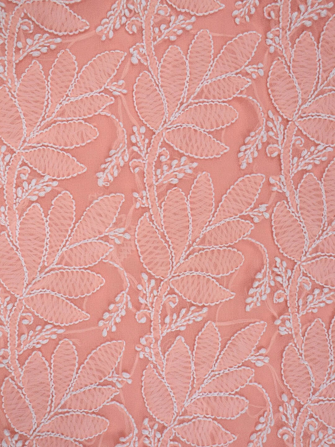 Ada Hand Embroidered Peach Georgette Lucknowi Chikankari Unstitched Kurta Dupatta Set 01A157491