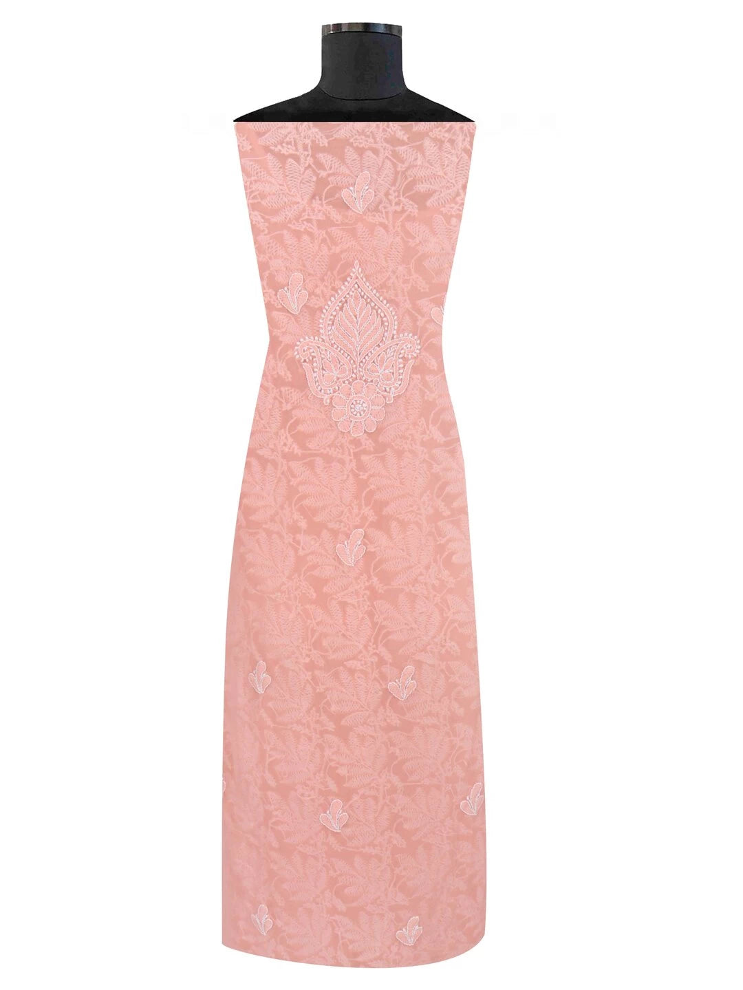 Ada Hand Embroidered Peach Georgette Lucknowi Chikankari Unstitched Kurta Dupatta Set 01A157491