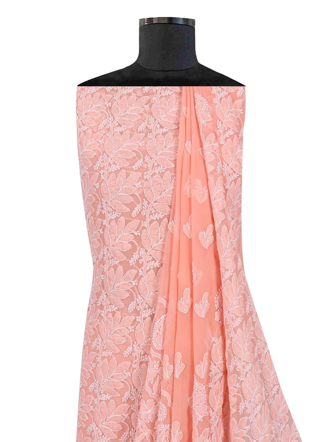 Ada Hand Embroidered Peach Georgette Lucknowi Chikankari Unstitched Kurta Dupatta Set 01A157491