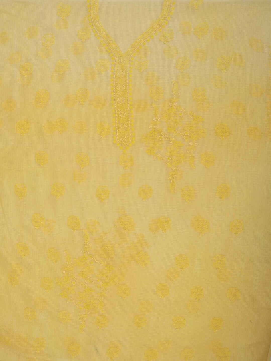 Ada Hand Embroidered Yellow Kota Lucknowi Chikankari Unstitched Kurta Dupatta Set A590497