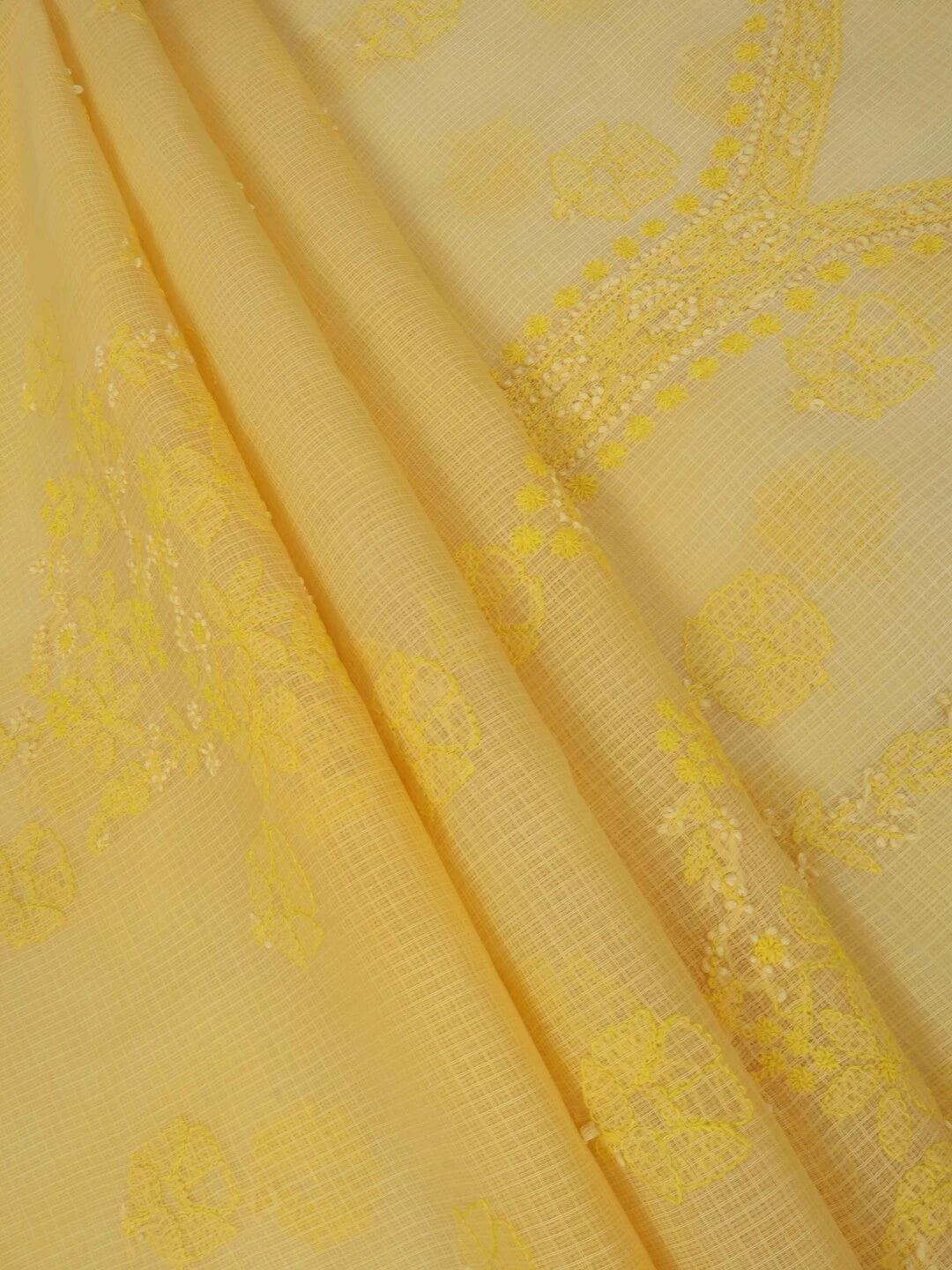 Ada Hand Embroidered Yellow Kota Lucknowi Chikankari Unstitched Kurta Dupatta Set A590497