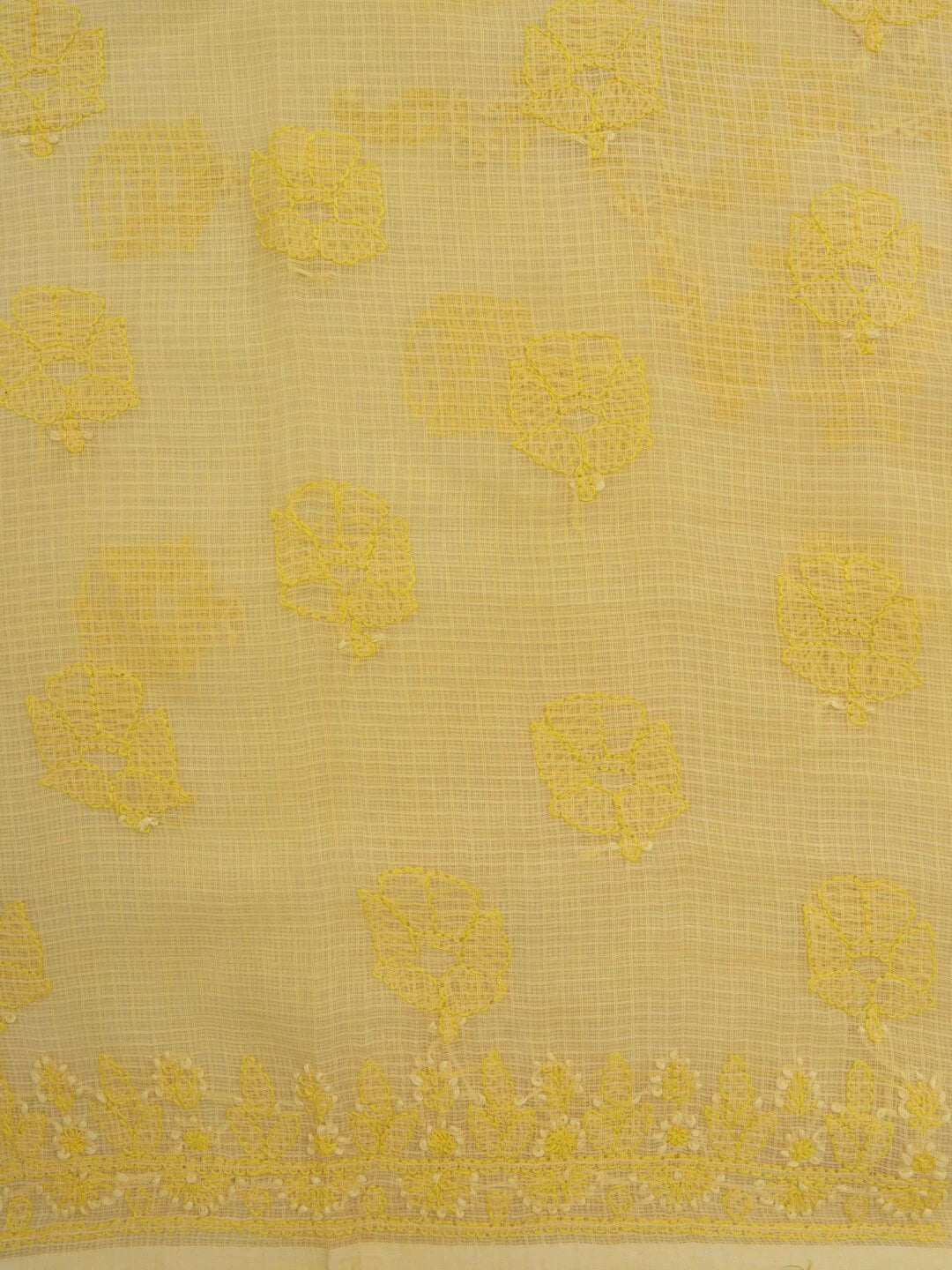 Ada Hand Embroidered Yellow Kota Lucknowi Chikankari Unstitched Kurta Dupatta Set A590497