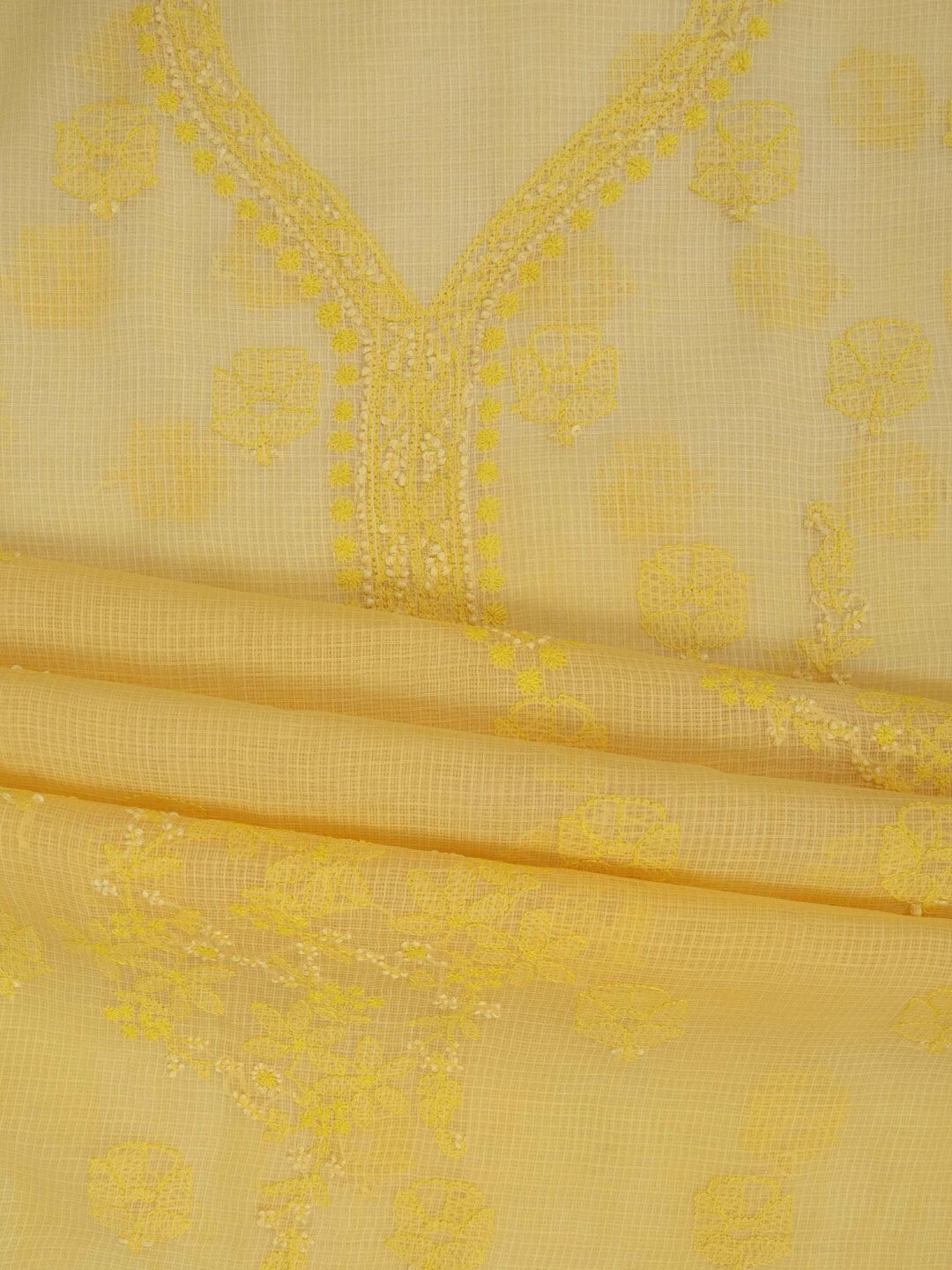 Ada Hand Embroidered Yellow Kota Lucknowi Chikankari Unstitched Kurta Dupatta Set A590497