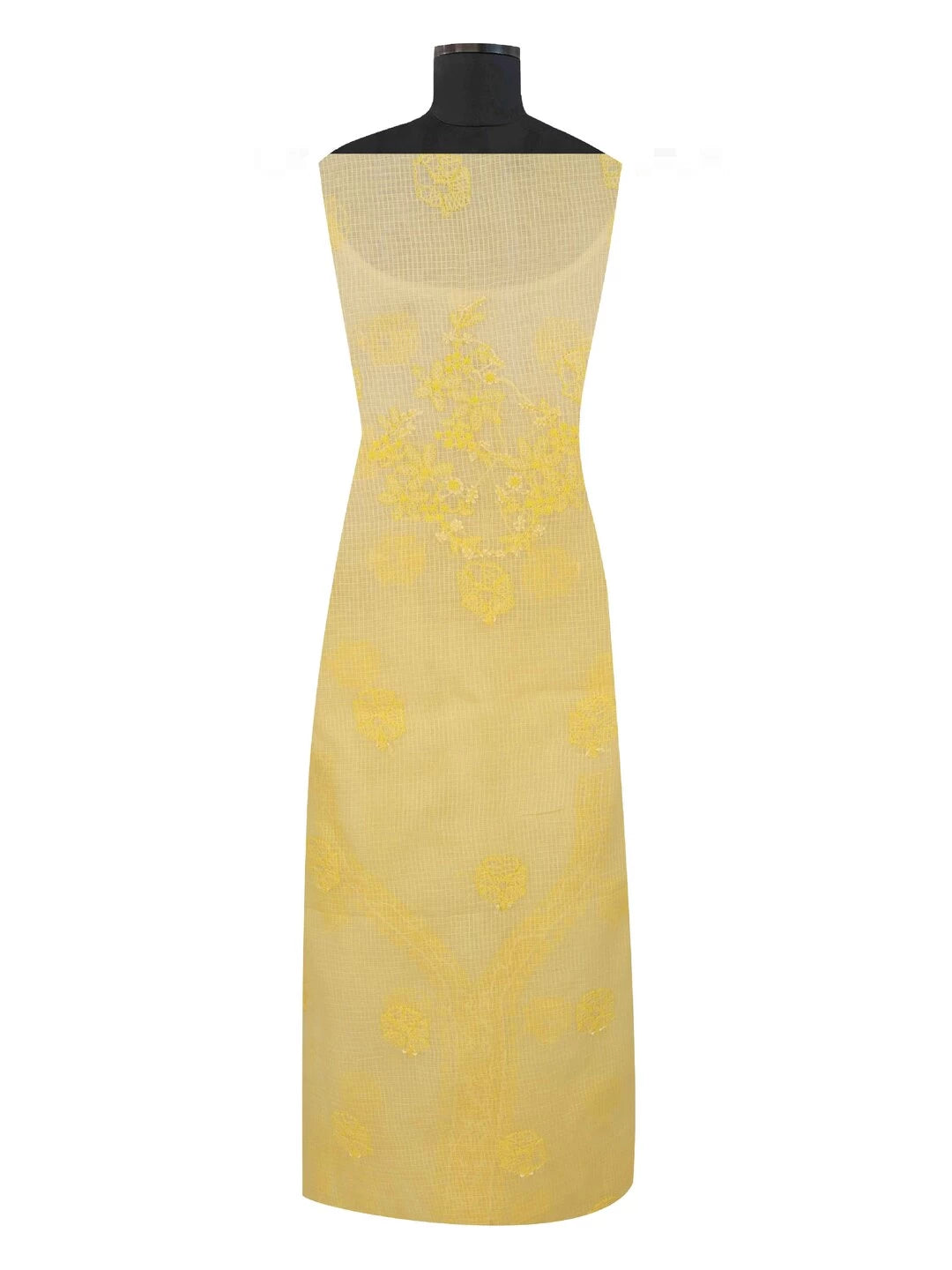 Ada Hand Embroidered Yellow Kota Lucknowi Chikankari Unstitched Kurta Dupatta Set A590497
