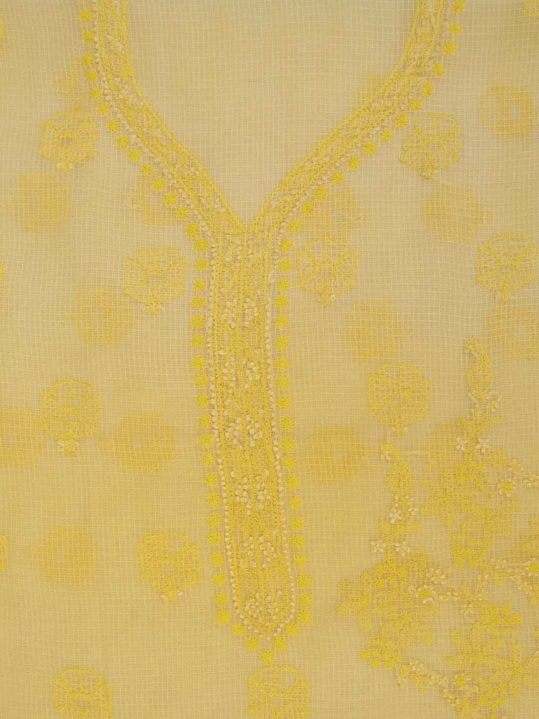 Ada Hand Embroidered Yellow Kota Lucknowi Chikankari Unstitched Kurta Dupatta Set A590497