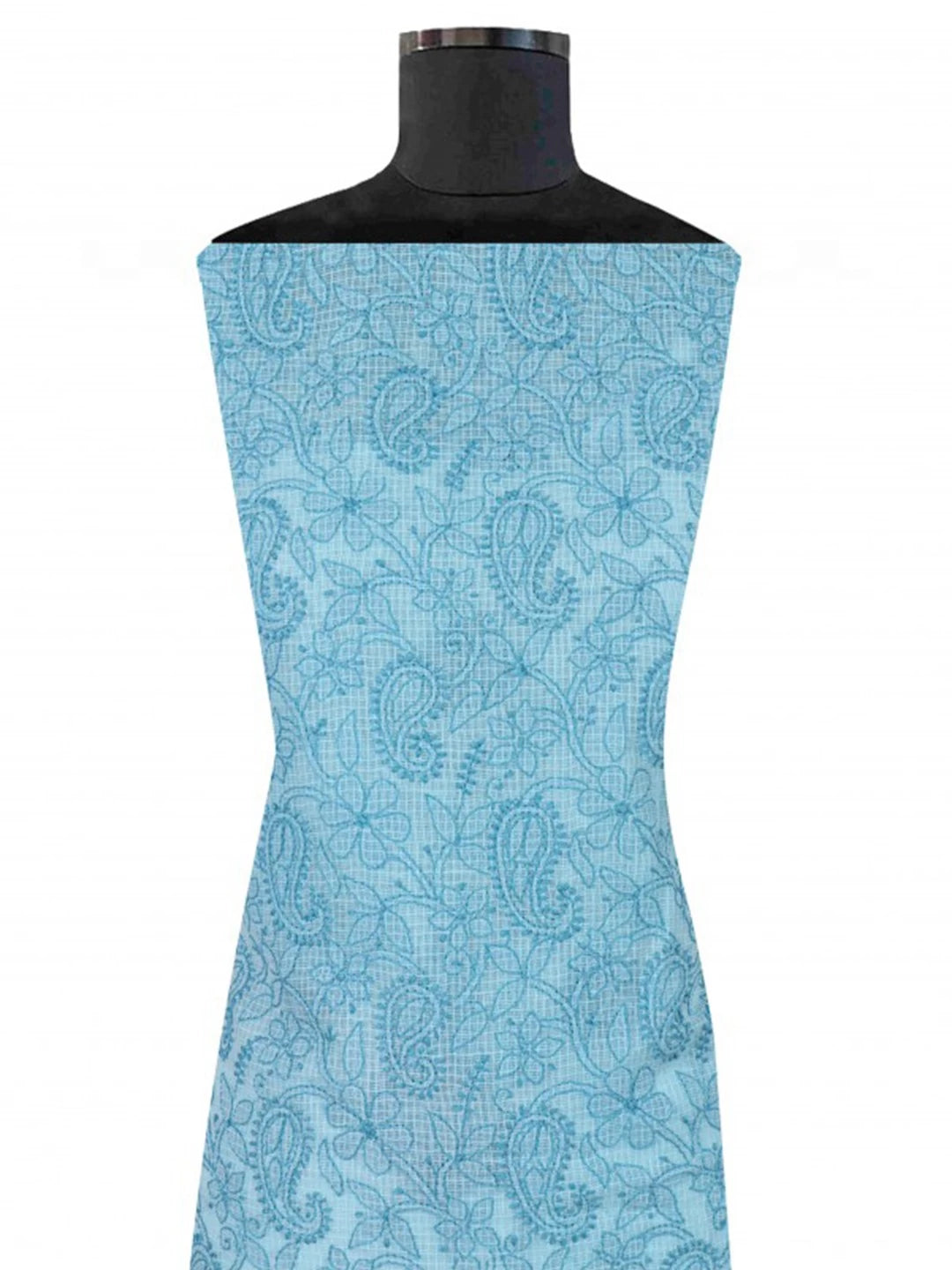 Ada Hand Embroidered Sky Blue Kota Lucknowi Chikankari Unstitched Kurta Dupatta Set 01A219579