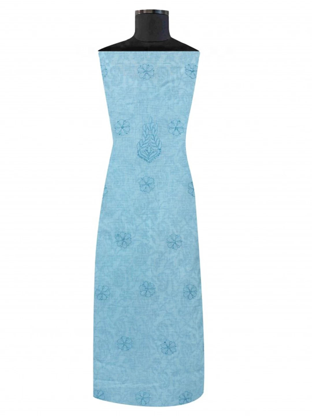 Ada Hand Embroidered Sky Blue Kota Lucknowi Chikankari Unstitched Kurta Dupatta Set 01A219579