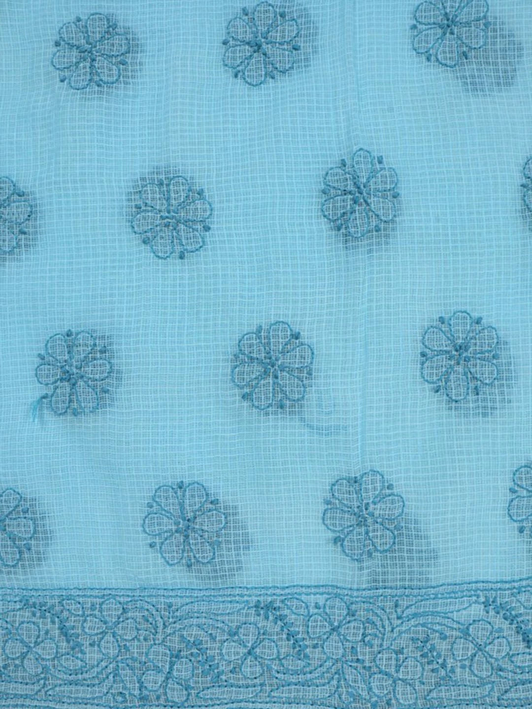 Ada Hand Embroidered Sky Blue Kota Lucknowi Chikankari Unstitched Kurta Dupatta Set 01A219579