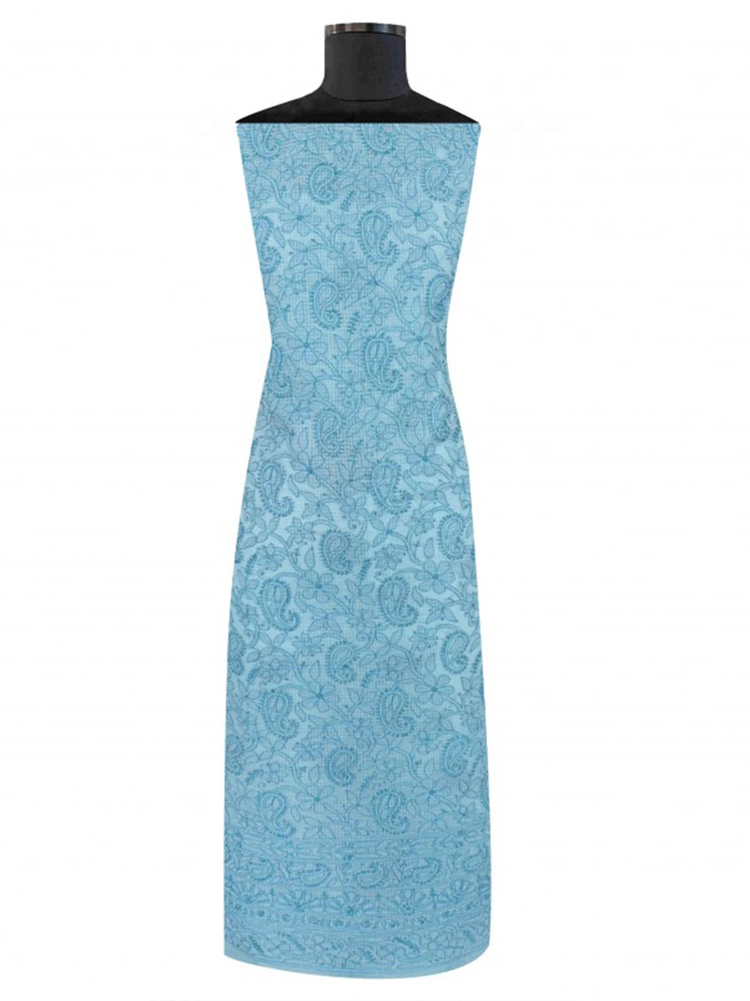 Ada Hand Embroidered Sky Blue Kota Lucknowi Chikankari Unstitched Kurta Dupatta Set 01A219579
