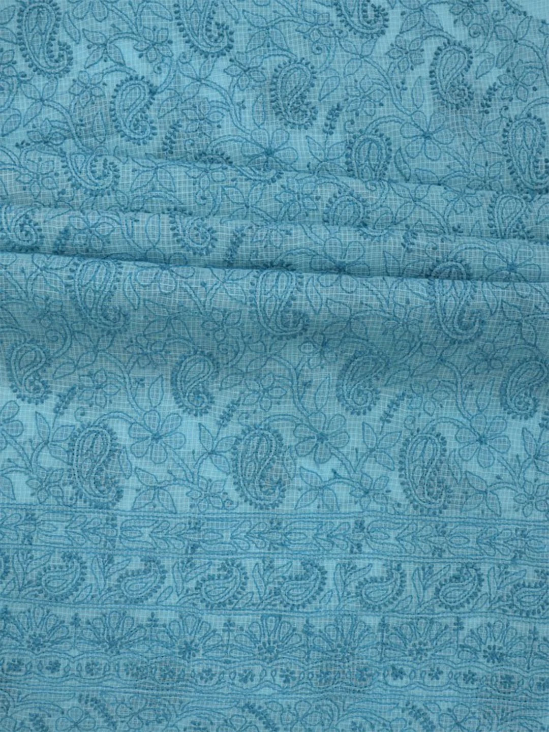 Ada Hand Embroidered Sky Blue Kota Lucknowi Chikankari Unstitched Kurta Dupatta Set 01A219579