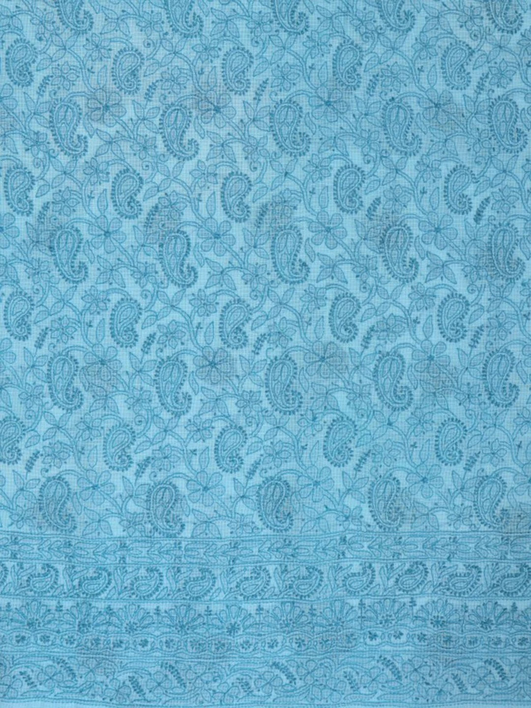 Ada Hand Embroidered Sky Blue Kota Lucknowi Chikankari Unstitched Kurta Dupatta Set 01A219579