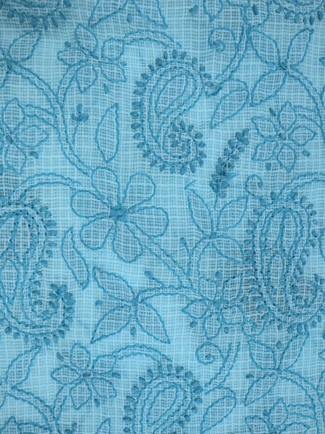 Ada Hand Embroidered Sky Blue Kota Lucknowi Chikankari Unstitched Kurta Dupatta Set 01A219579