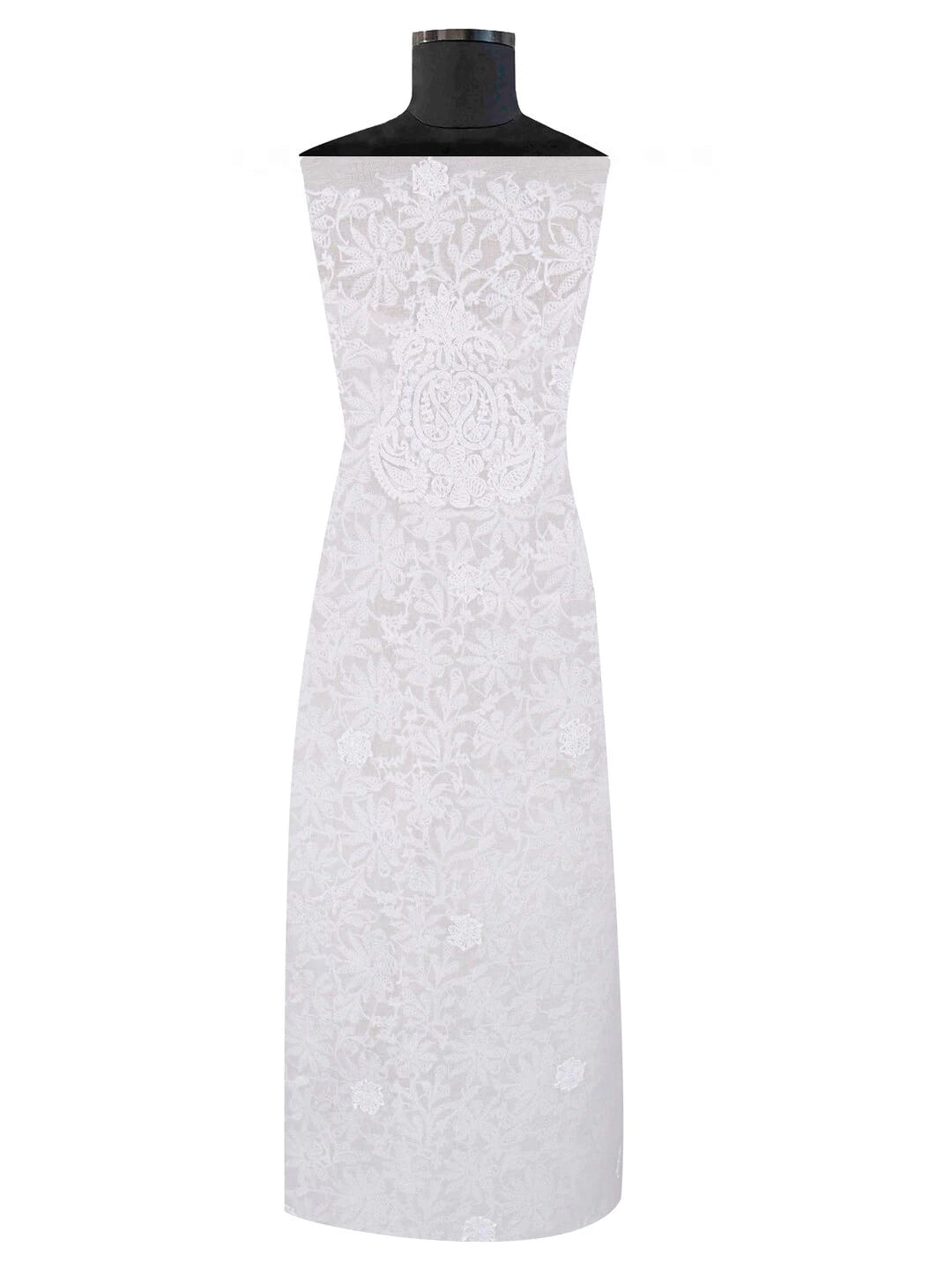 Ada Hand Embroidered White Chanderi Lucknowi Chikankari Unstitched Kurta Dupatta Set 01A157584