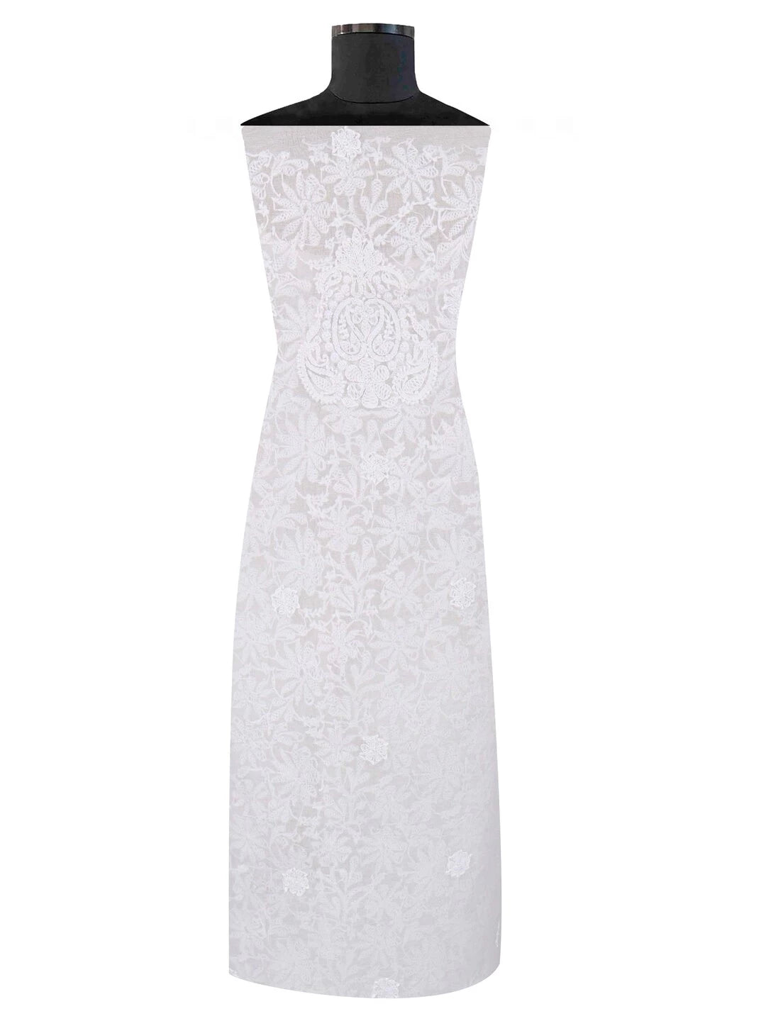 Ada Hand Embroidered White Chanderi Lucknowi Chikankari Unstitched Kurta Dupatta Set 01A157584