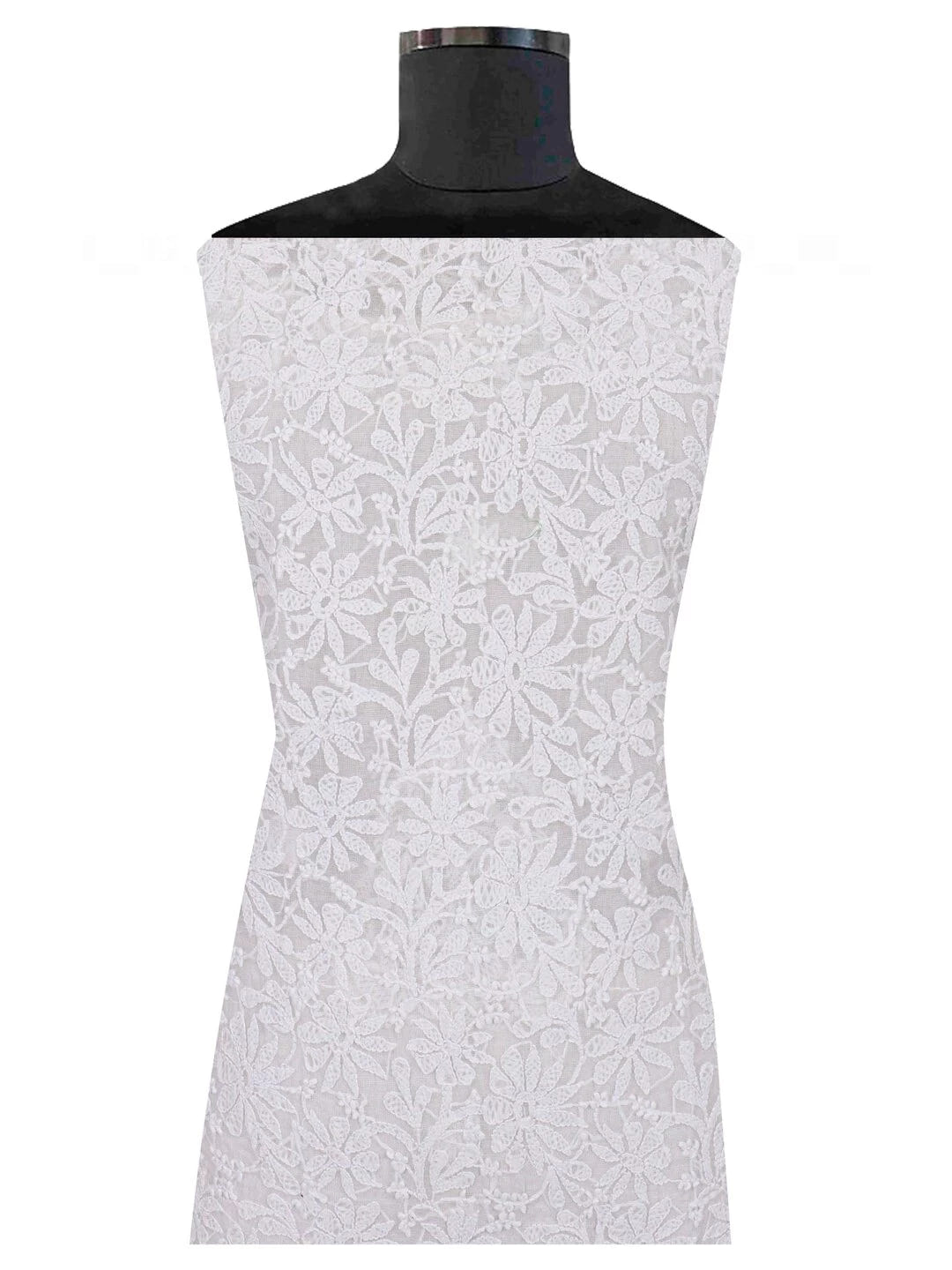 Ada Hand Embroidered White Chanderi Lucknowi Chikankari Unstitched Kurta Dupatta Set 01A157584