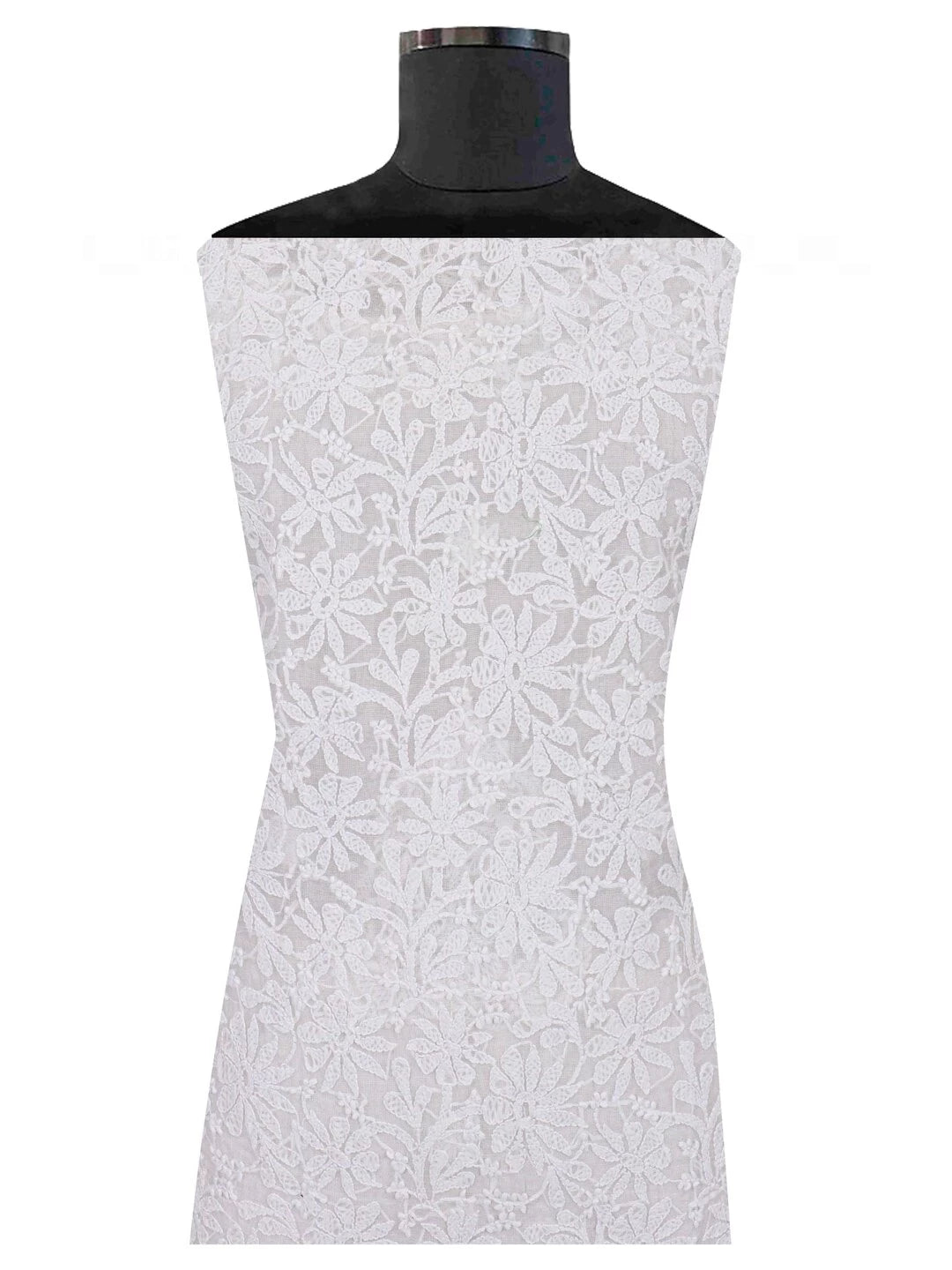 Ada Hand Embroidered White Chanderi Lucknowi Chikankari Unstitched Kurta Dupatta Set 01A157584