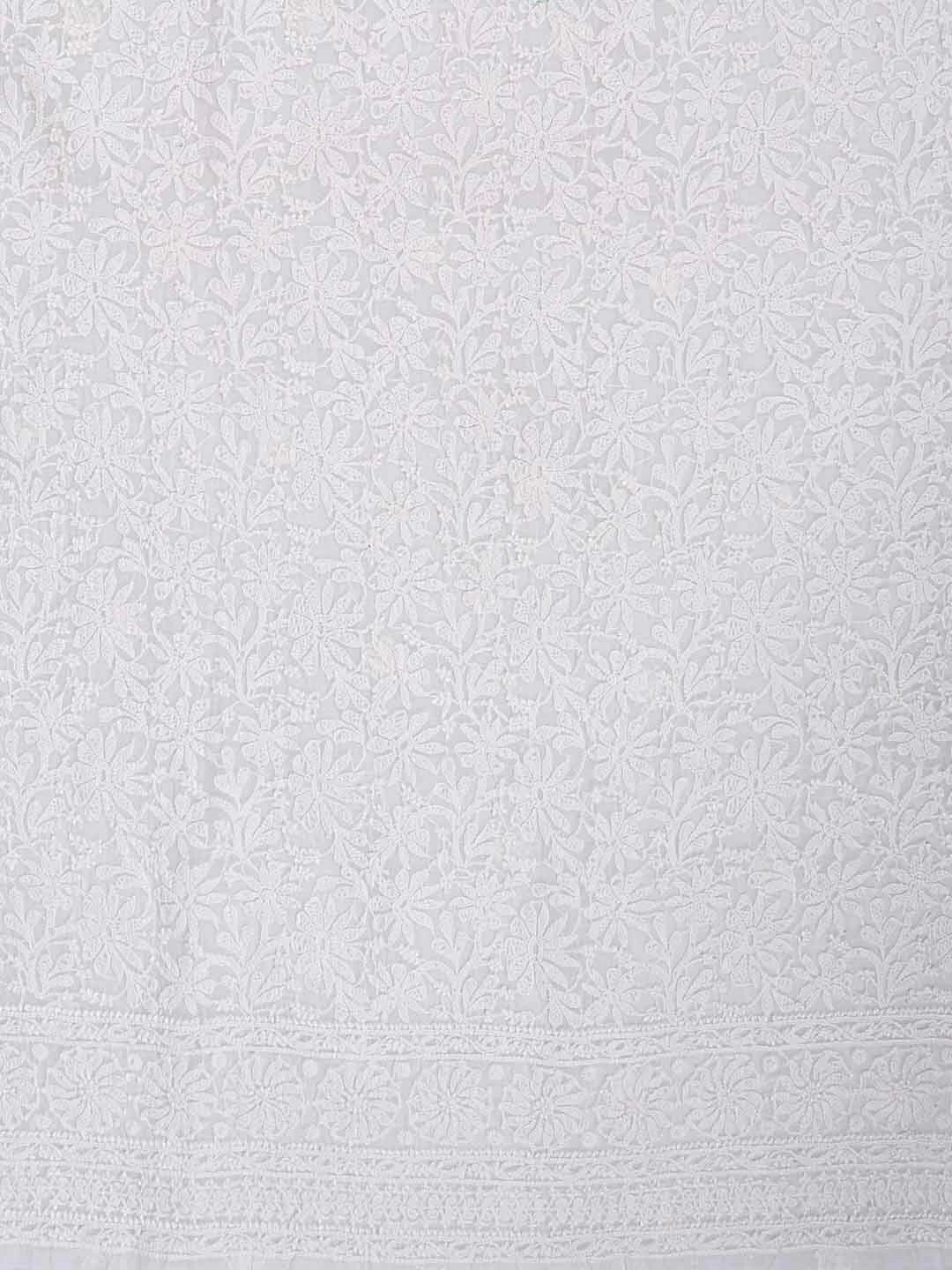 Ada Hand Embroidered White Chanderi Lucknowi Chikankari Unstitched Kurta Dupatta Set 01A157584