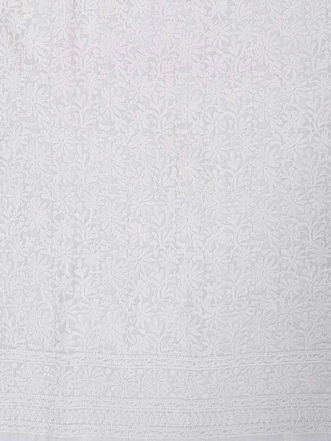 Ada Hand Embroidered White Chanderi Lucknowi Chikankari Unstitched Kurta Dupatta Set 01A157584