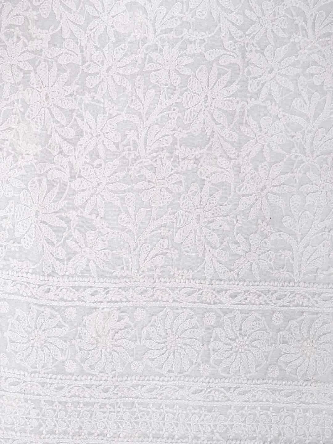 Ada Hand Embroidered White Chanderi Lucknowi Chikankari Unstitched Kurta Dupatta Set 01A157584
