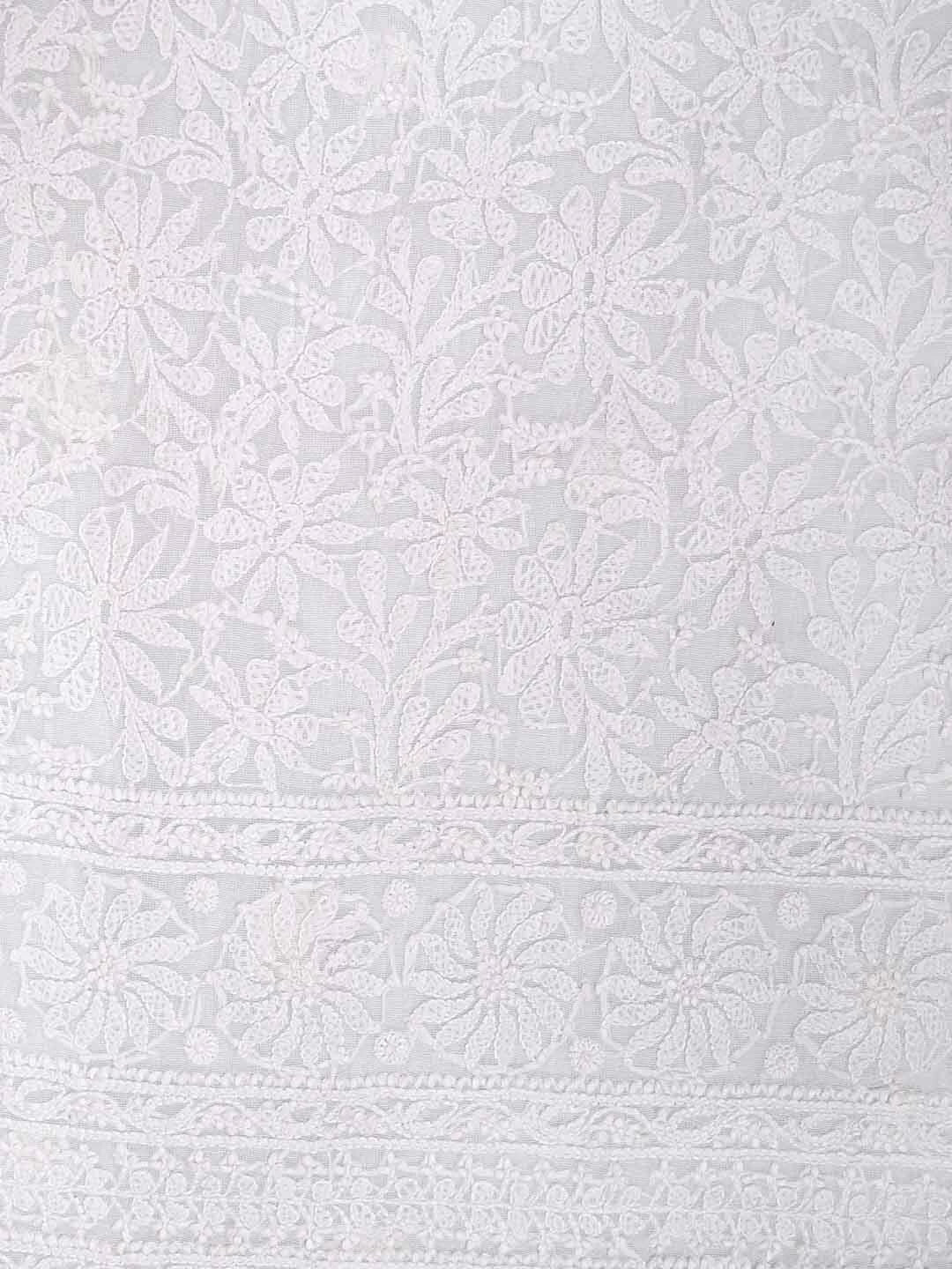 Ada Hand Embroidered White Chanderi Lucknowi Chikankari Unstitched Kurta Dupatta Set 01A157584