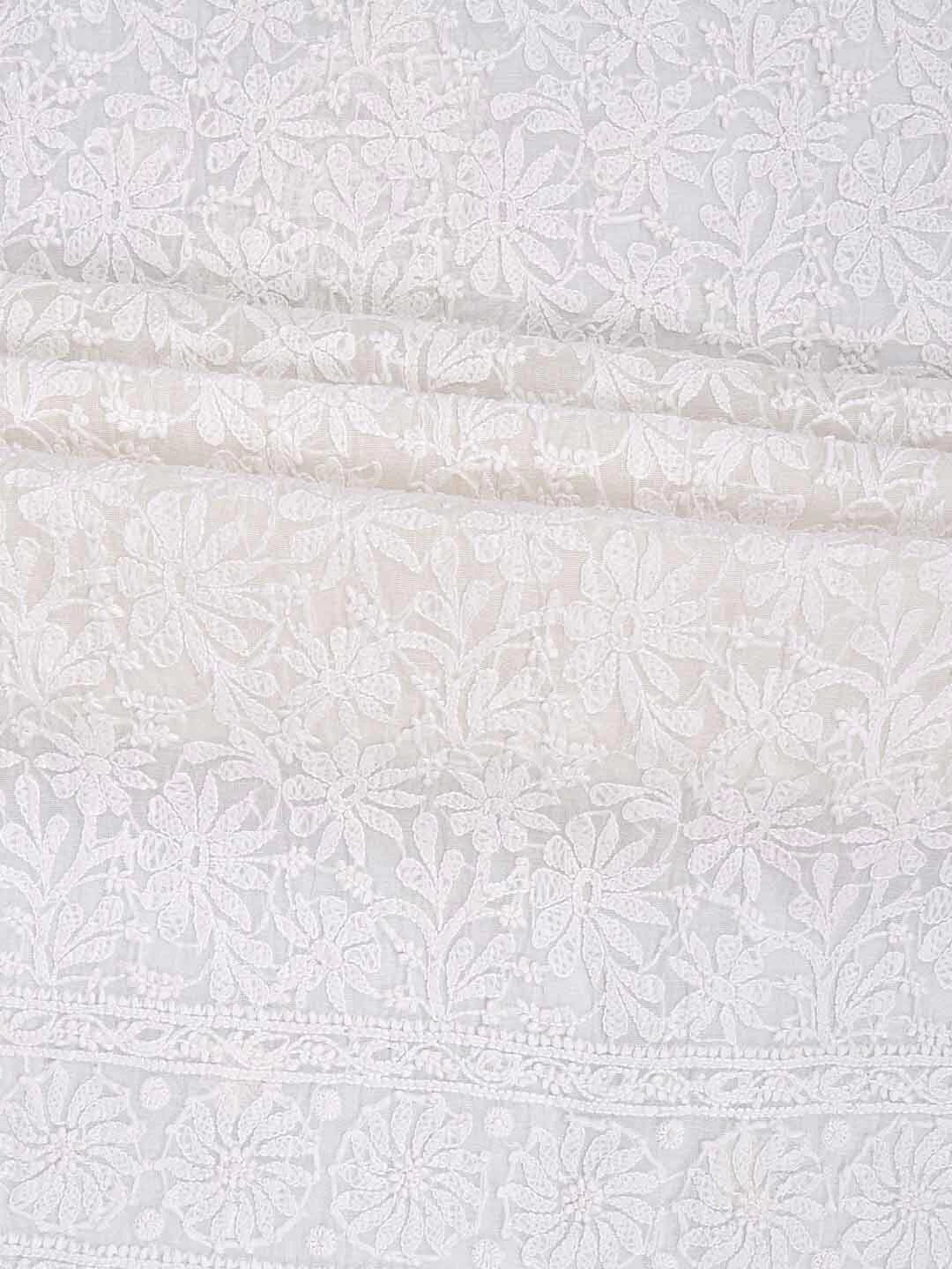 Ada Hand Embroidered White Chanderi Lucknowi Chikankari Unstitched Kurta Dupatta Set 01A157584