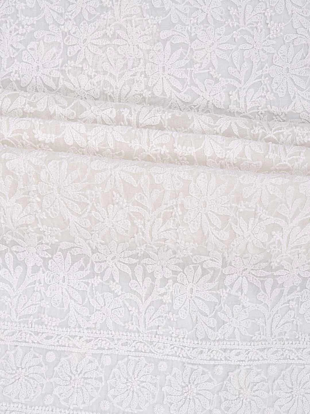 Ada Hand Embroidered White Chanderi Lucknowi Chikankari Unstitched Kurta Dupatta Set 01A157584